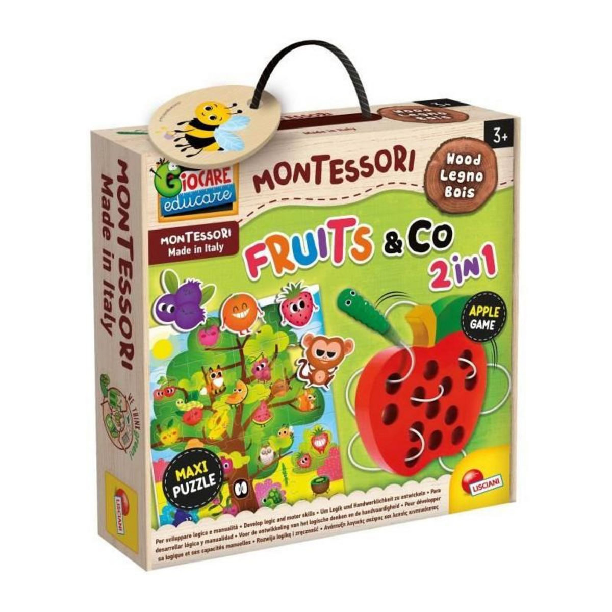 LISCIANI GIOCHI Fruit & Co 2 en 1 - jeu d'apprentissage en bois - basé sur la méthode Montessori - LISCIANI
