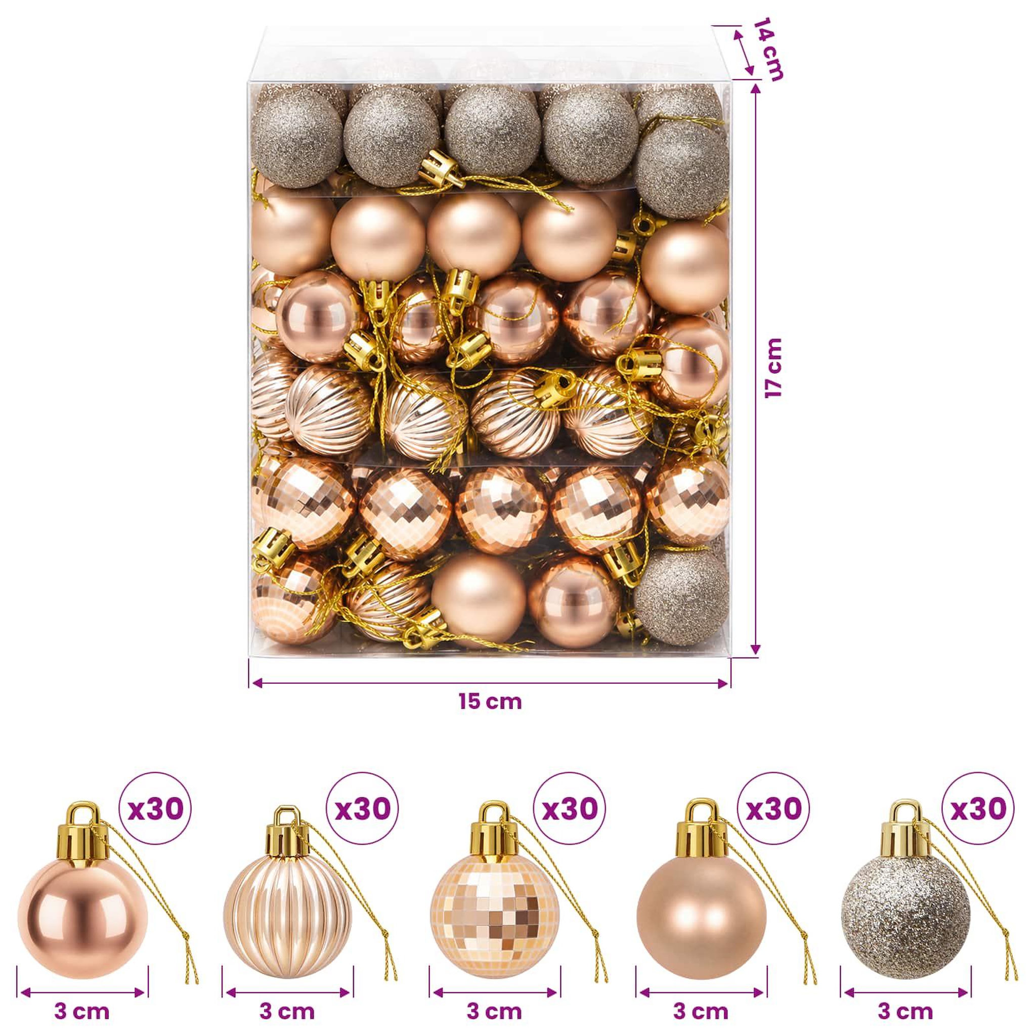 Voir la diapositive 3 : VIDAXL Ensemble de boules de Noël 150 pc Or rose Diam. 3 cm