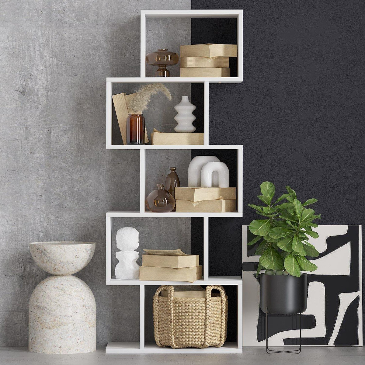 Habitat et Jardin Bibliothèque en bois  Meric  60 x 30 x 150 cm - Blanc