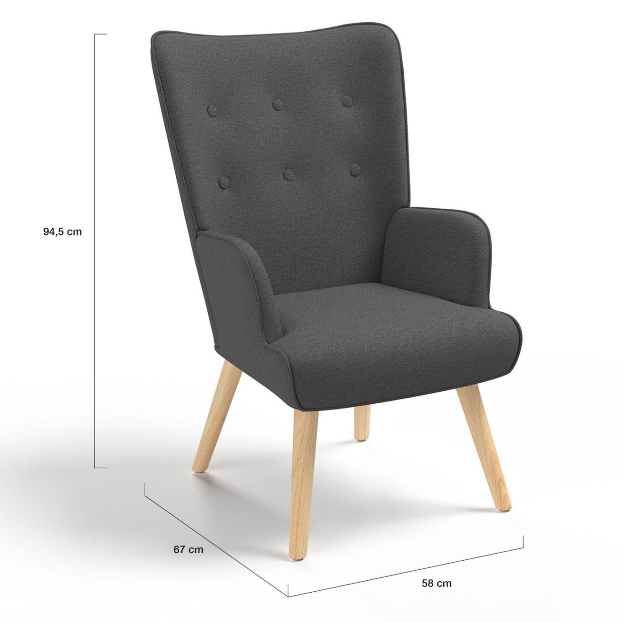 Voir la diapositive 5 : ID MARKET Fauteuil scandinave ivar en tissu gris anthracite