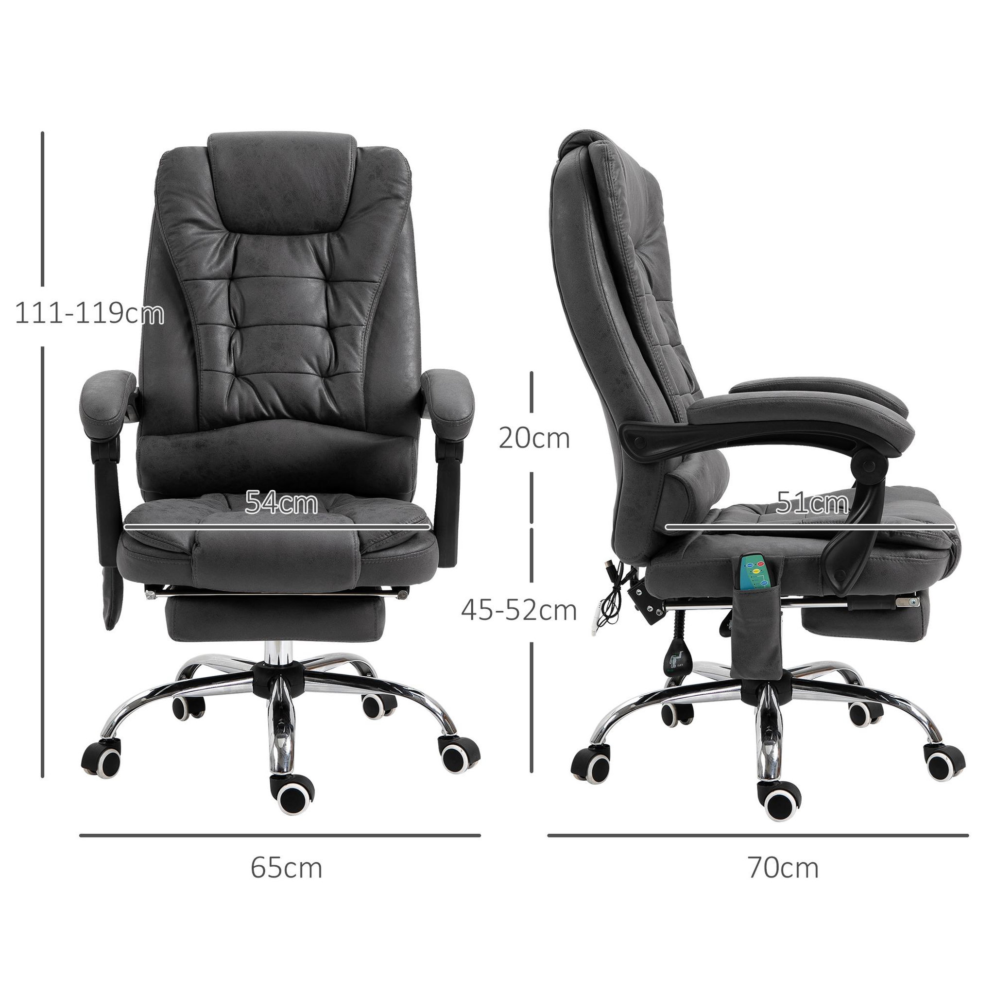 Voir la diapositive 3 : VINSETTO Fauteuil de bureau direction massant chauffant hauteur réglable dossier inclinable tissu gris