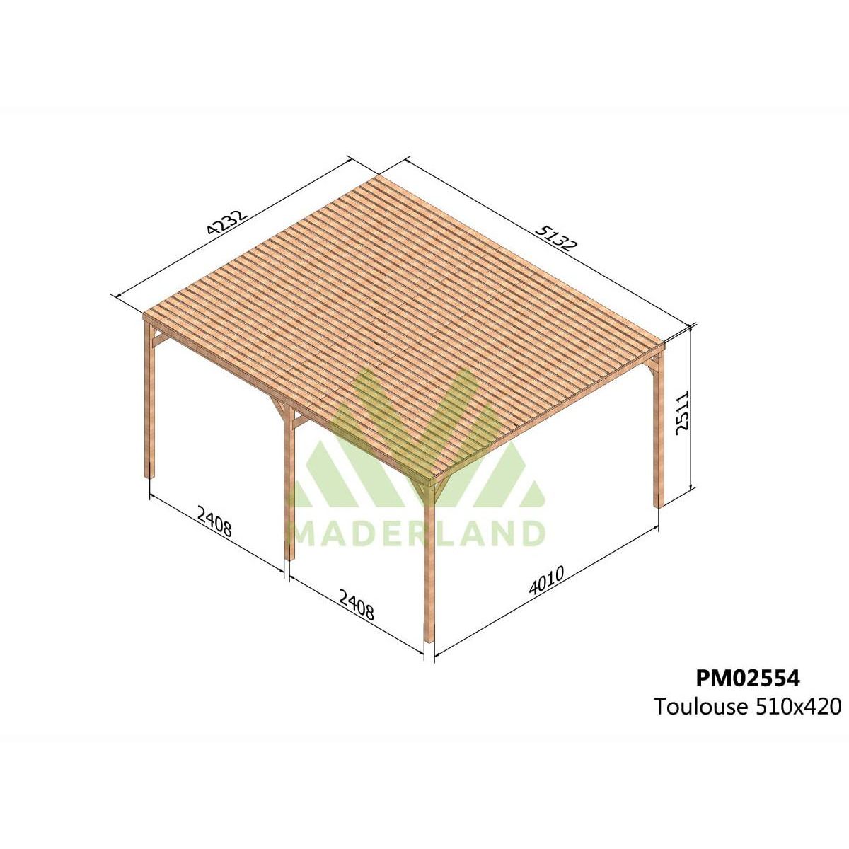JARDIDECO Pergola en bois Toulouse avec toit semi-ouvert 500 x 400 cm- Maderland