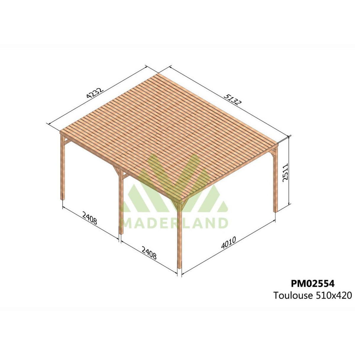 JARDIDECO Pergola en bois Toulouse avec toit semi-ouvert 500 x 400 cm- Maderland