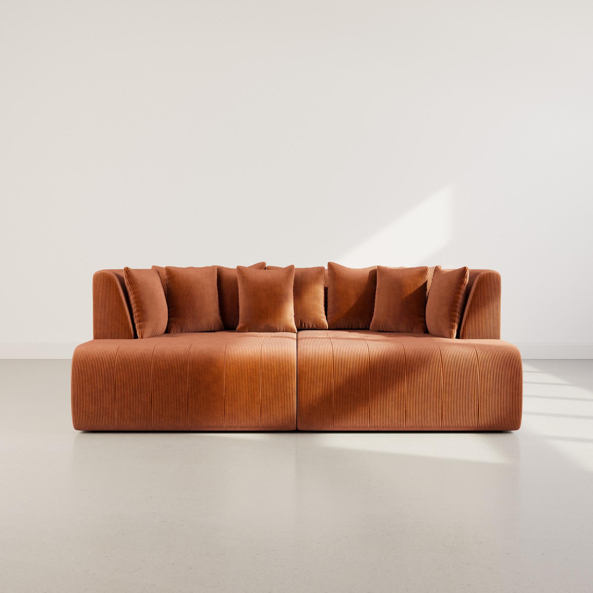 Voir la diapositive 2 : LISA DESIGN Onyx - canapé droit 4 places avec double méridienne - assise profonde - en velours côtelé
