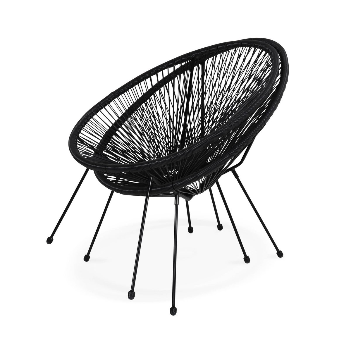 SWEEEK Lot de 2 fauteuils design Oeuf - Acapulco Noir - Fauteuils 4 pieds design rétro. cordage plastique. intérieur / extérieur