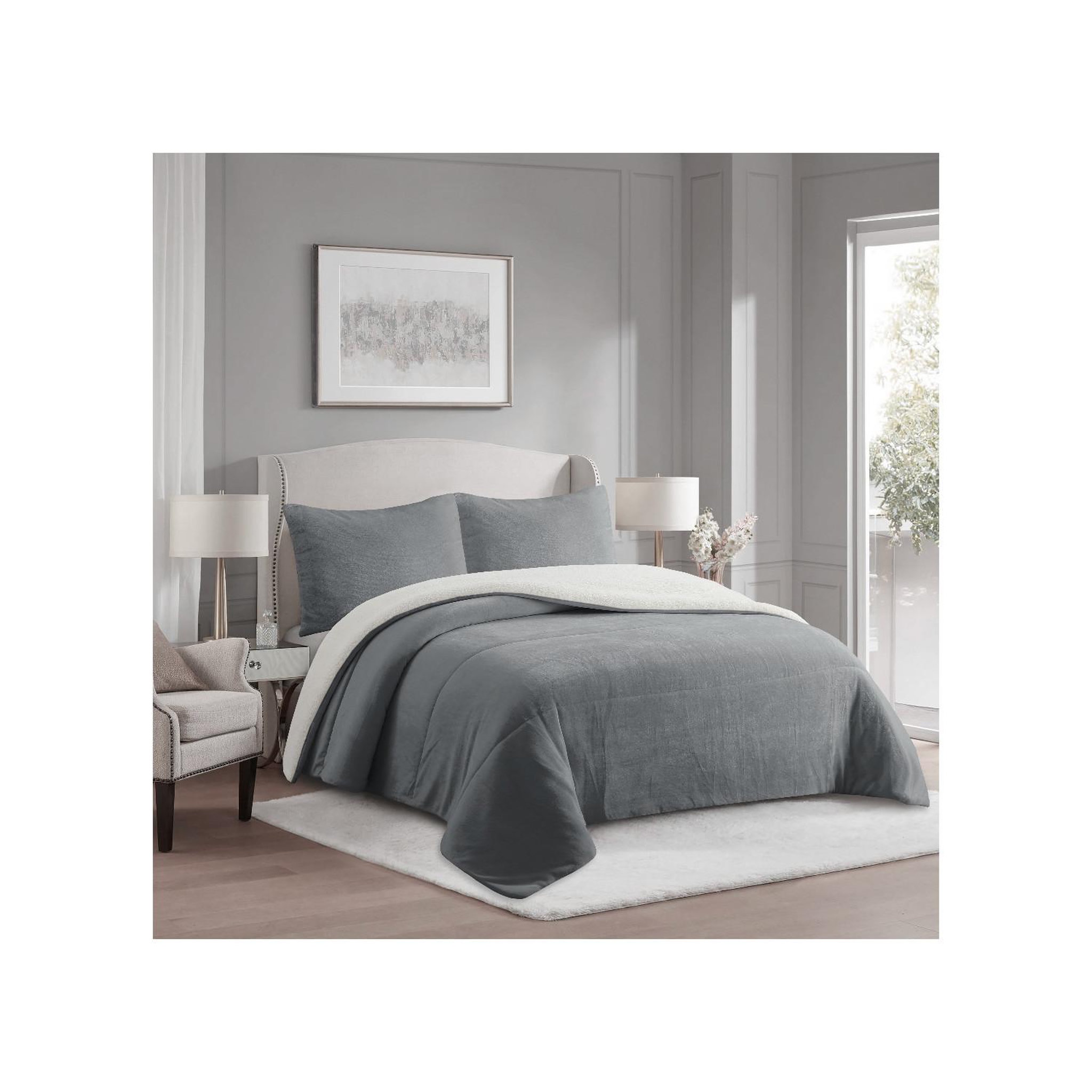 Voir la diapositive 3 : SOLEIL D'OCRE Couette polaire microfibre doublé sherpa bicolore, par soleil d'ocre