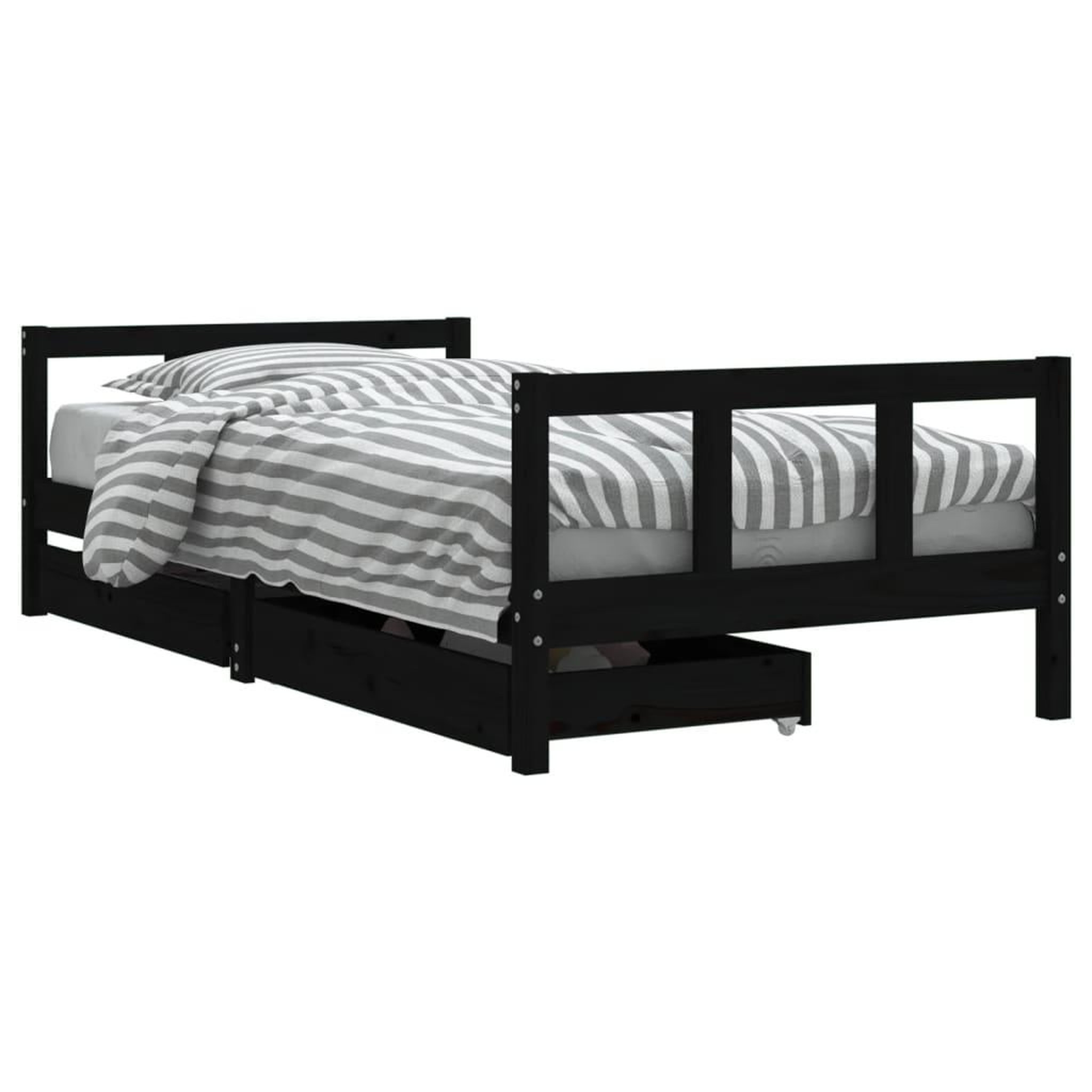Voir la diapositive 2 : VIDAXL Cadre de lit d'enfants tiroirs noir 90x190cm bois de pin massif