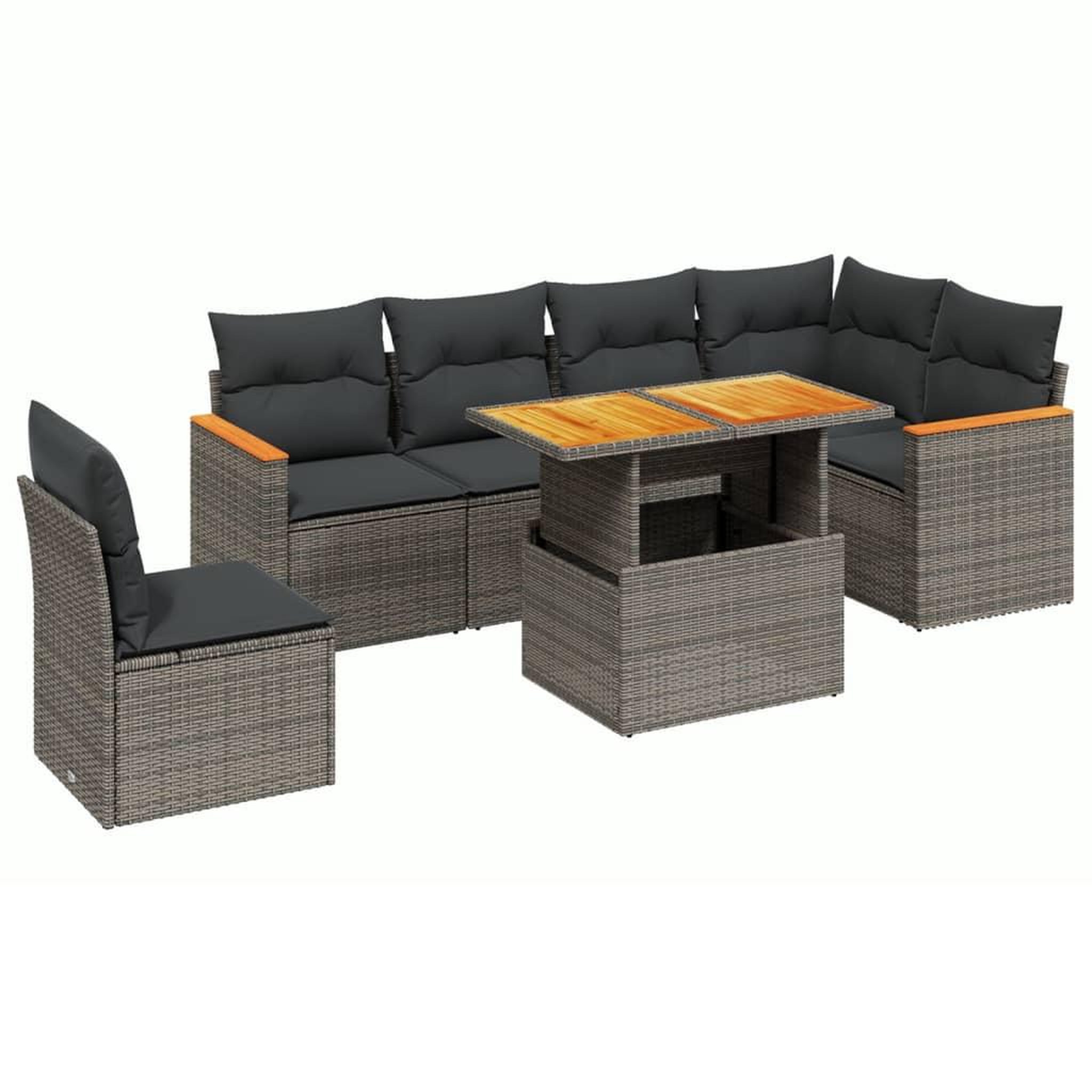 Voir la diapositive 2 : VIDAXL Salon de jardin avec coussins 7 pcs gris resine tressee
