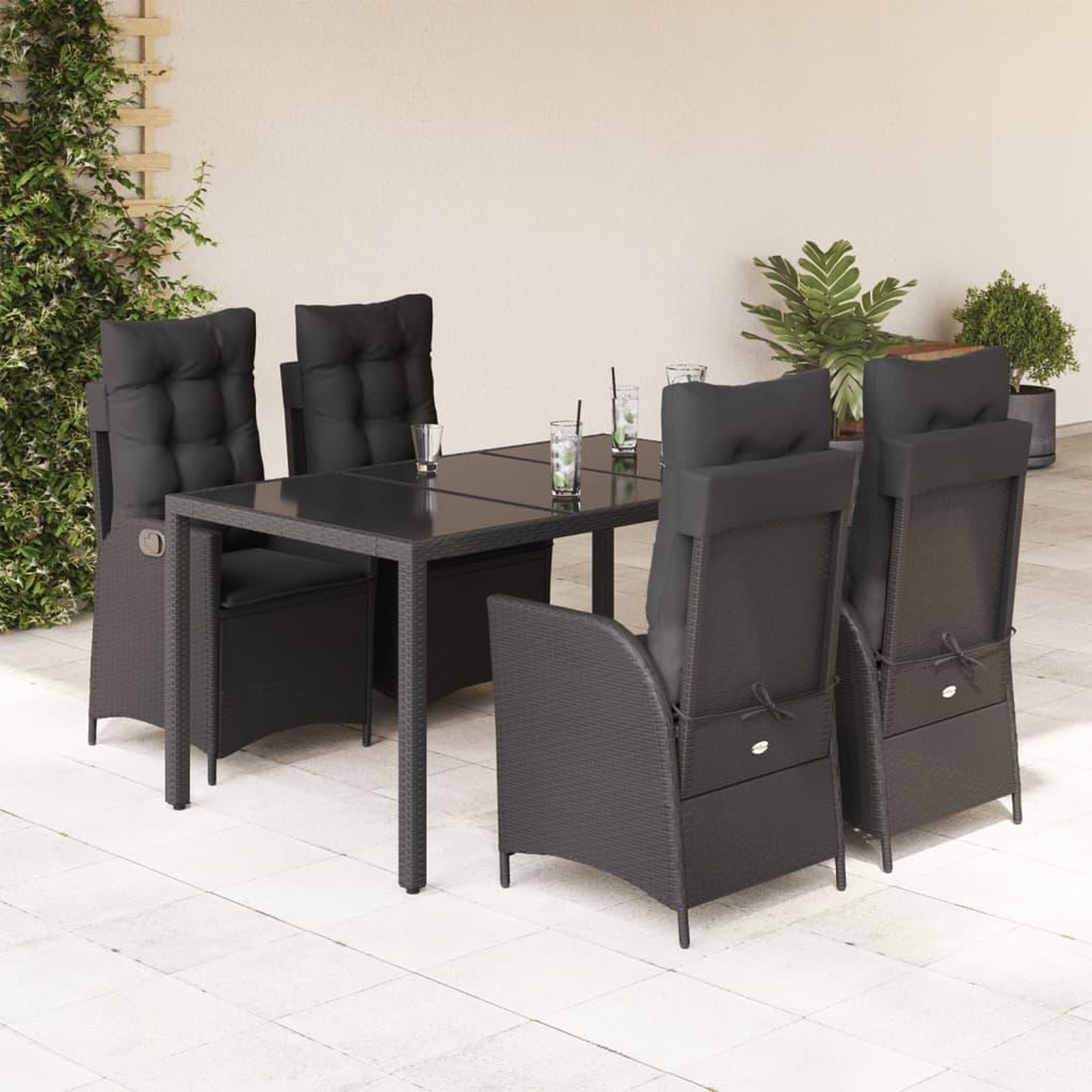 VIDAXL Ensemble a manger de jardin coussins 5pcs Noir Resine tressee
