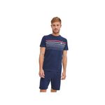 SERGE BLANCO Ensemble Pyjama court Tshirt col rond homme en coton. Coloris disponibles : Bleu