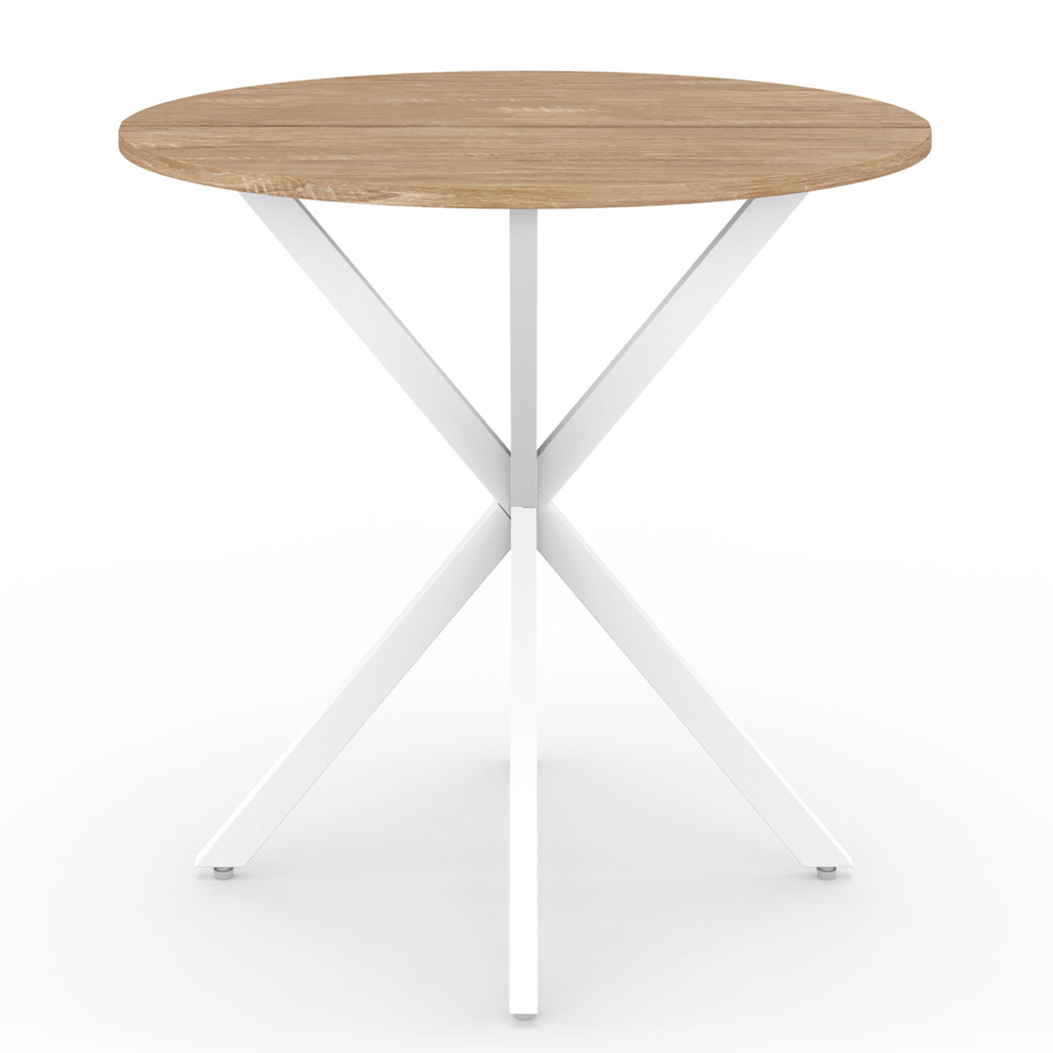 Voir la diapositive 3 : ID MARKET Table à manger ronde alix 4 personnes pied araignée bois et blanc 80 cm