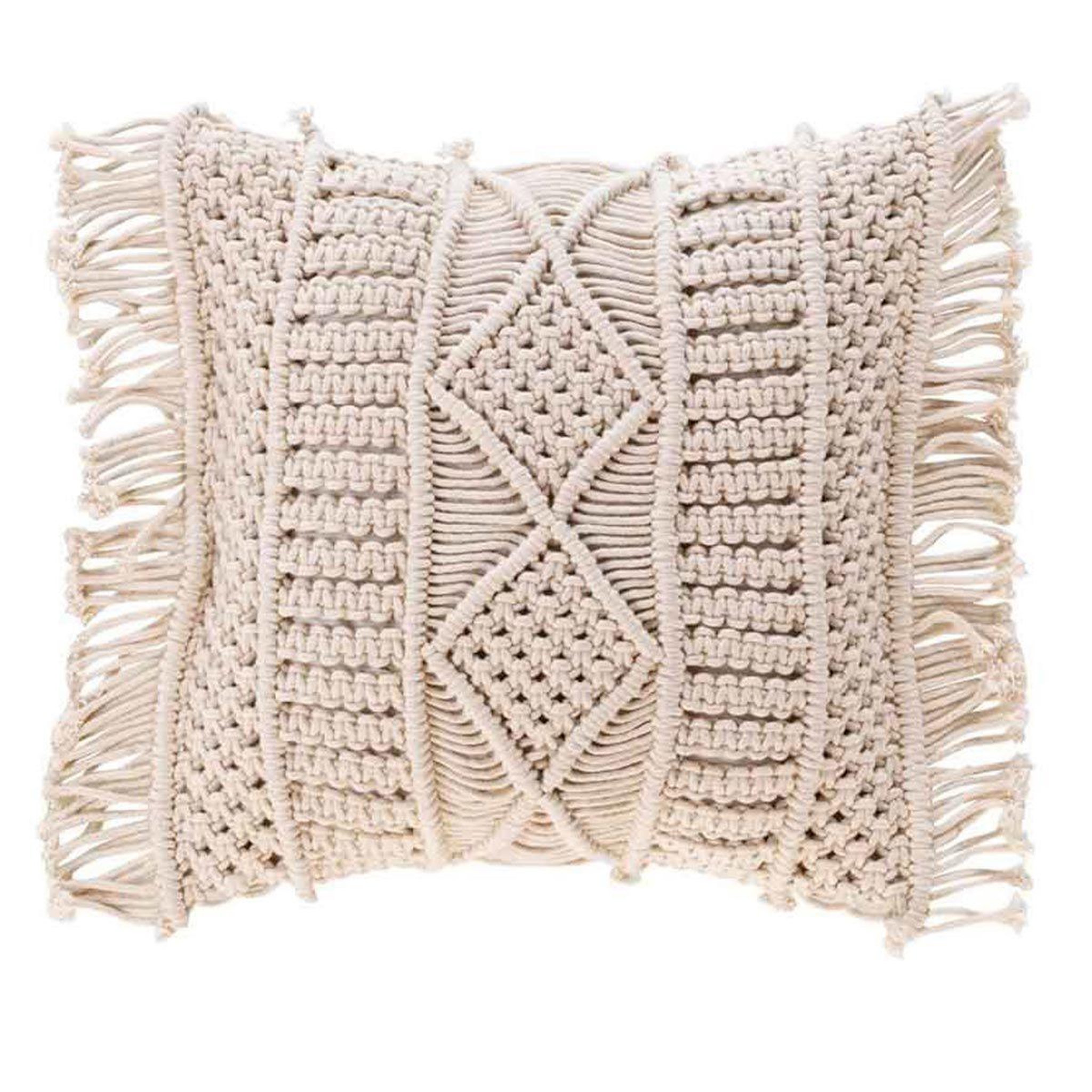 Douceur d'Intérieur Coussin déco à franges  macralina  40x40cm beige