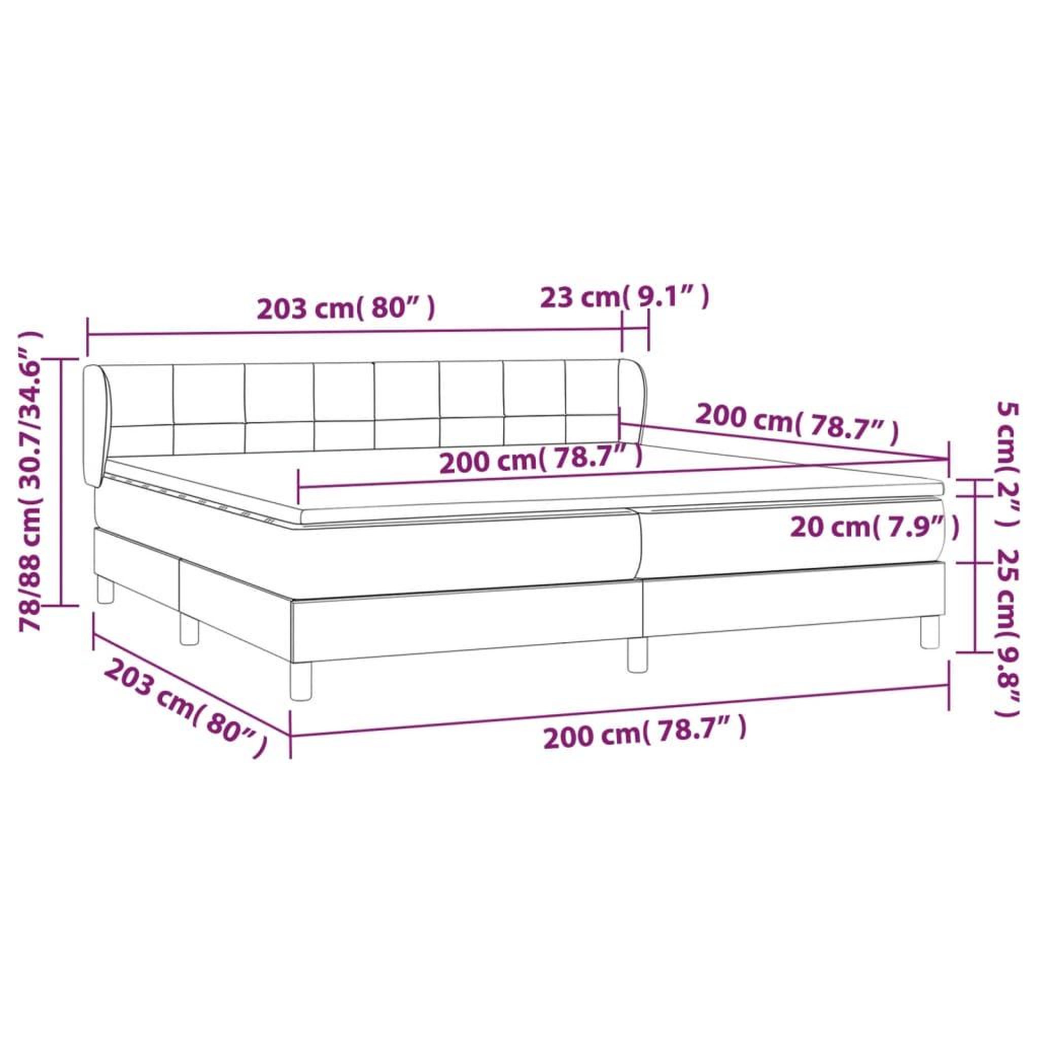 Voir la diapositive 6 : VIDAXL Sommier a lattes de lit et matelas Gris clair 200x200cm Velours