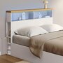 Voir la diapositive 2 : ID MARKET Tête de lit sur pied LUNA à LEDS 145 cm avec rangements fermés et niches blanc et plateau effet bois