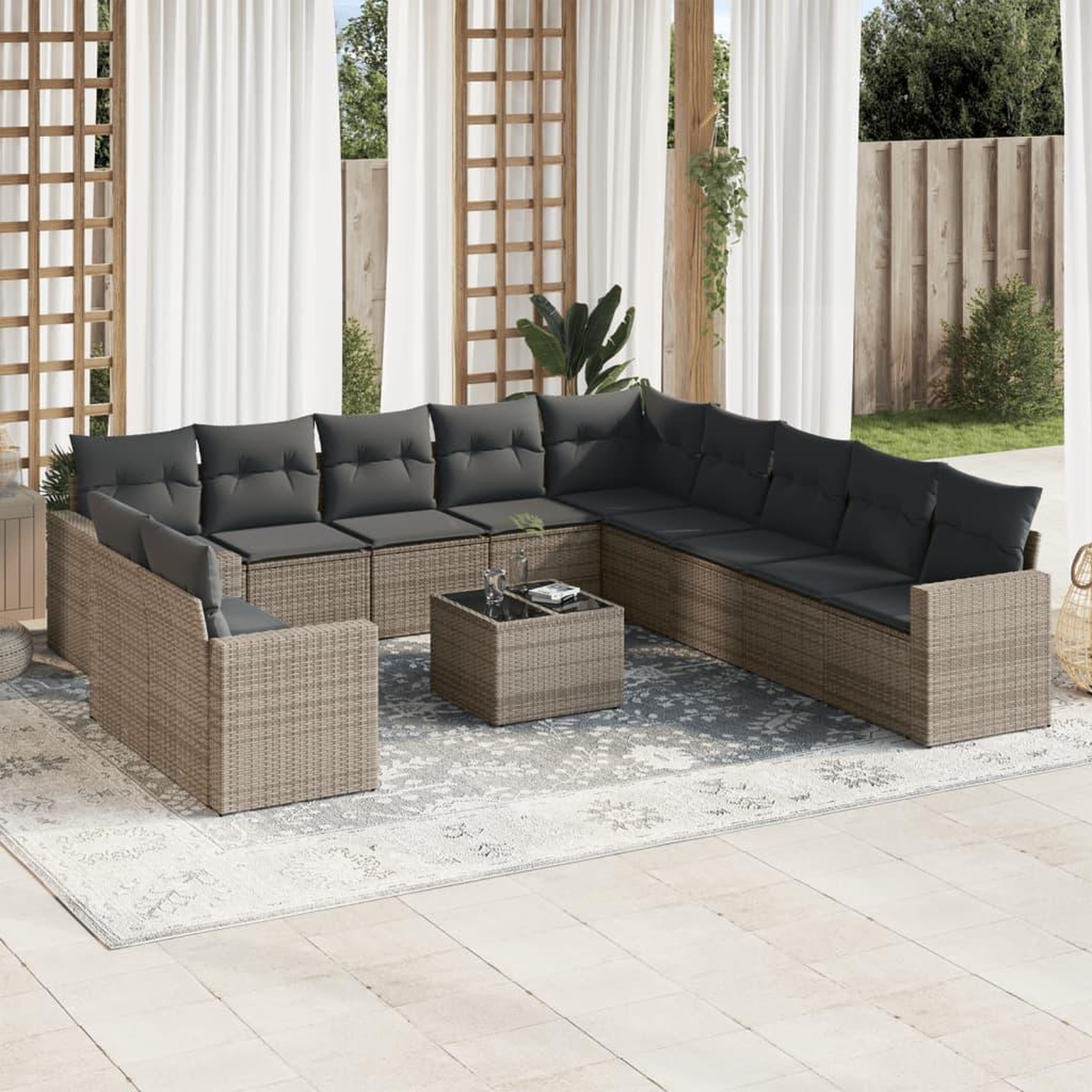 VIDAXL Salon de jardin avec coussins 12 pcs gris resine tressee