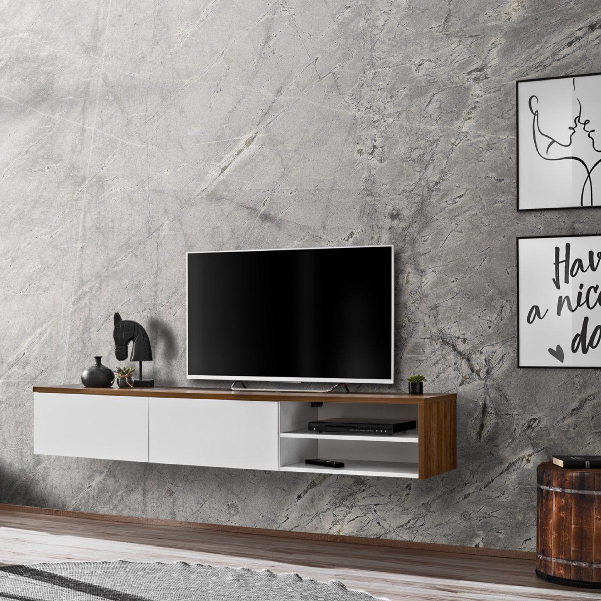 Paris Prix Meuble tv  rtv dallas  180cm blanc & chêne