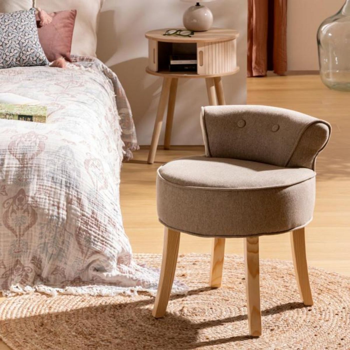 ATMOSPHERA Tabouret d'Appoint en Tissu  Firmin  58cm Beige