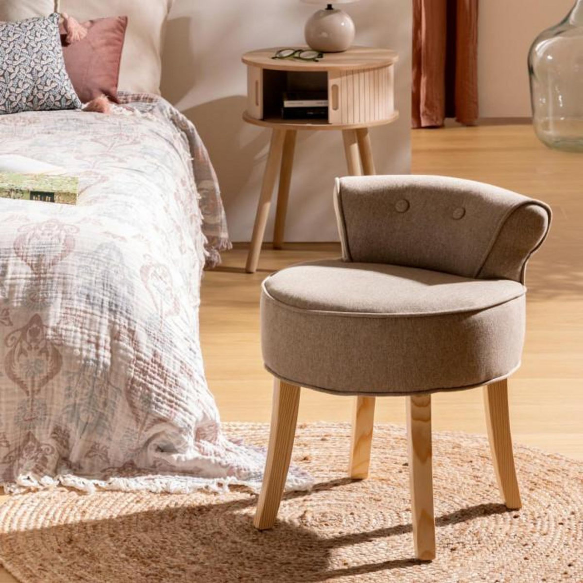 ATMOSPHERA Tabouret d'Appoint en Tissu  Firmin  58cm Beige