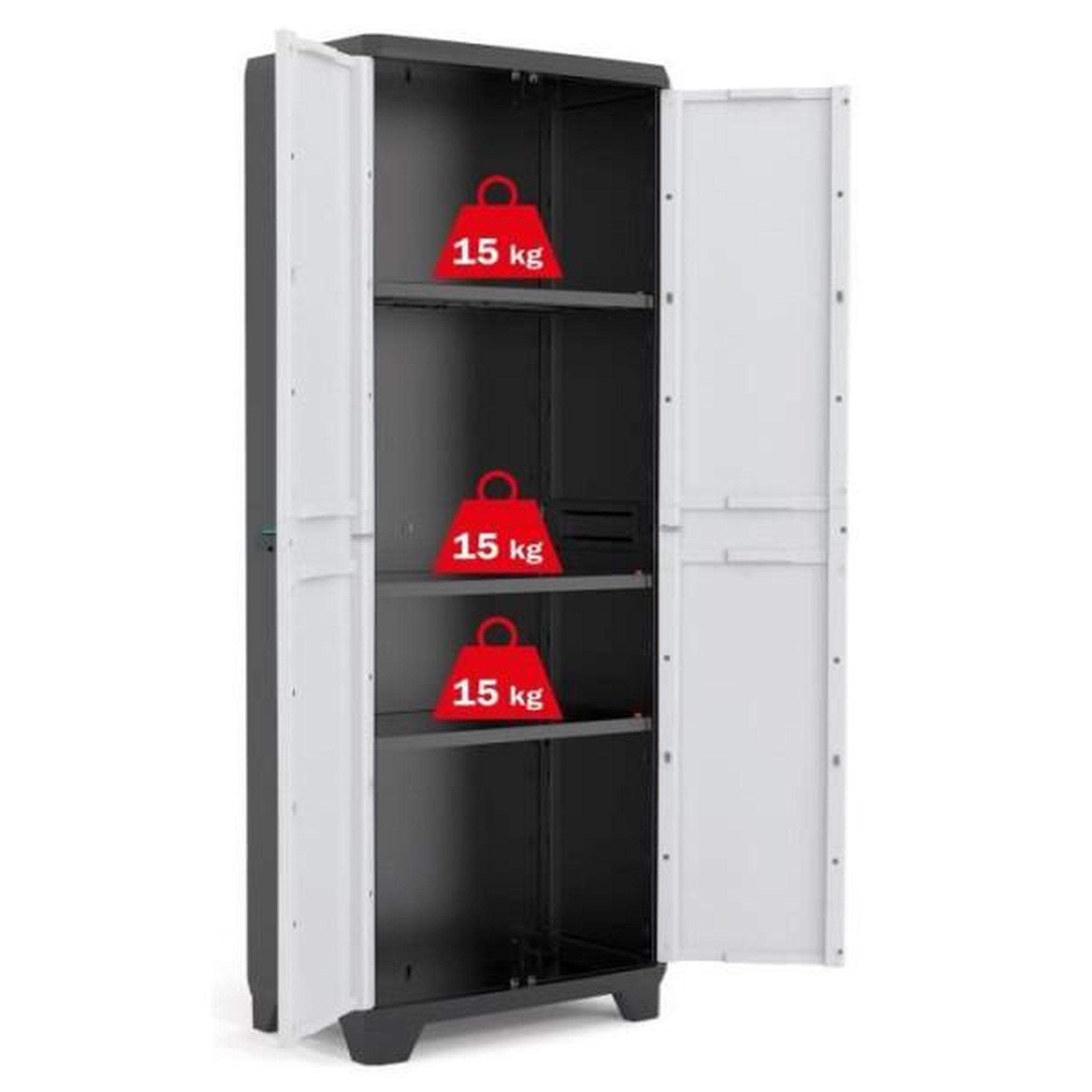 Voir la diapositive 3 : KIS Armoire de rangement haute KETER LINEAR - Noir / Gris - 68 x 39 x 173 cm - 3 étageres réglables - Cadenassable