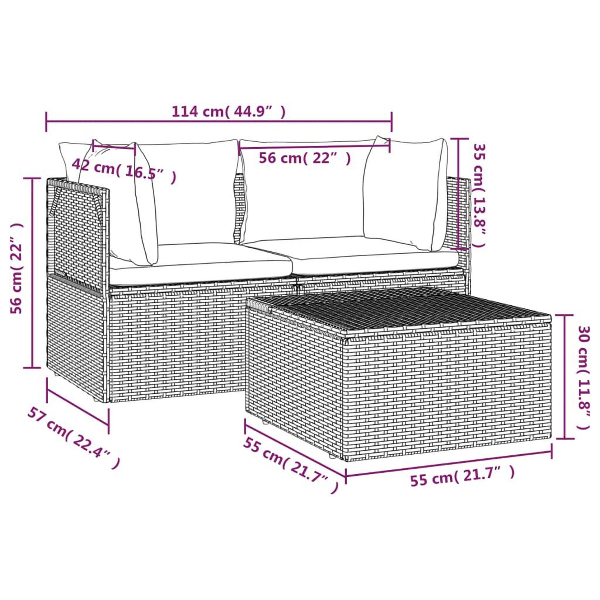 Voir la diapositive 6 : VIDAXL Salon de jardin 3 pcs avec coussins Gris Resine tressee