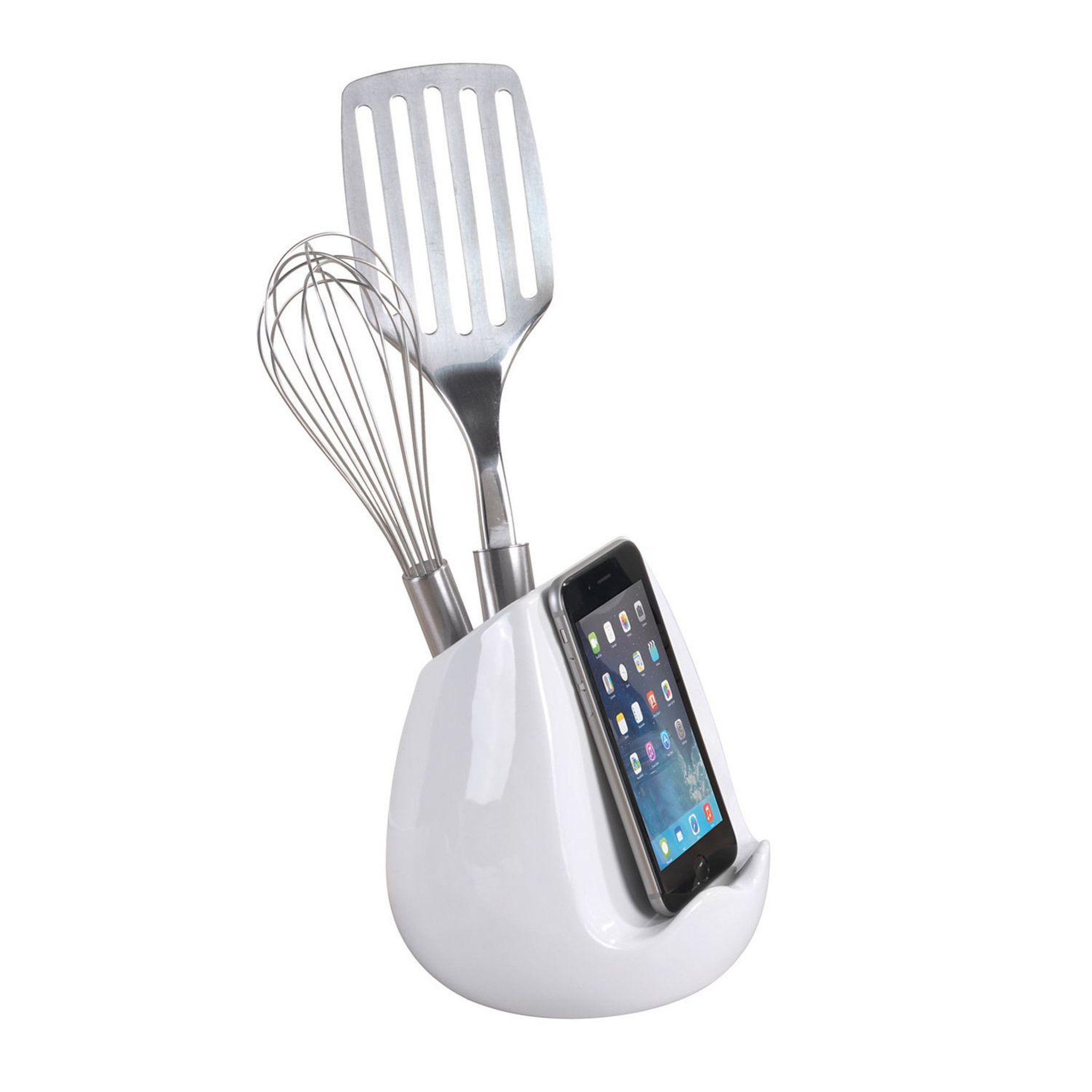 Voir la diapositive 2 : Wenko Pot pour ustensiles de cuisine et support tablette - céramique - blanc