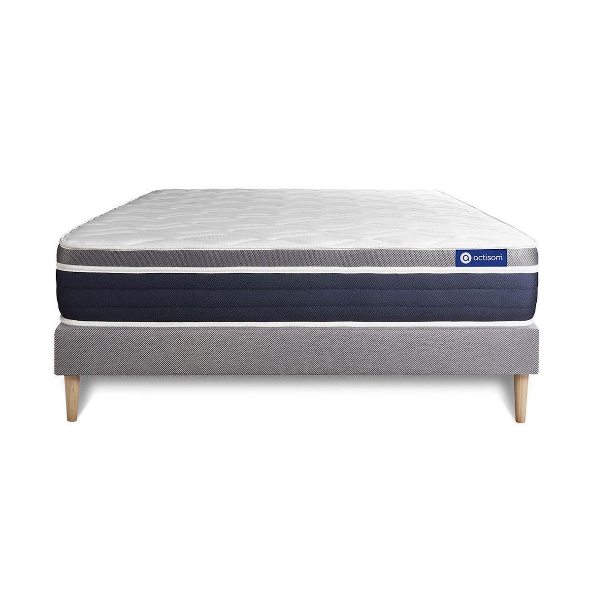 ACTISOM Ensemble ACTIFLEX CONFORT Matelas Ressorts ensachés+mémoire de forme 120x200cm Maxi épaisseur + sommier KIT gris