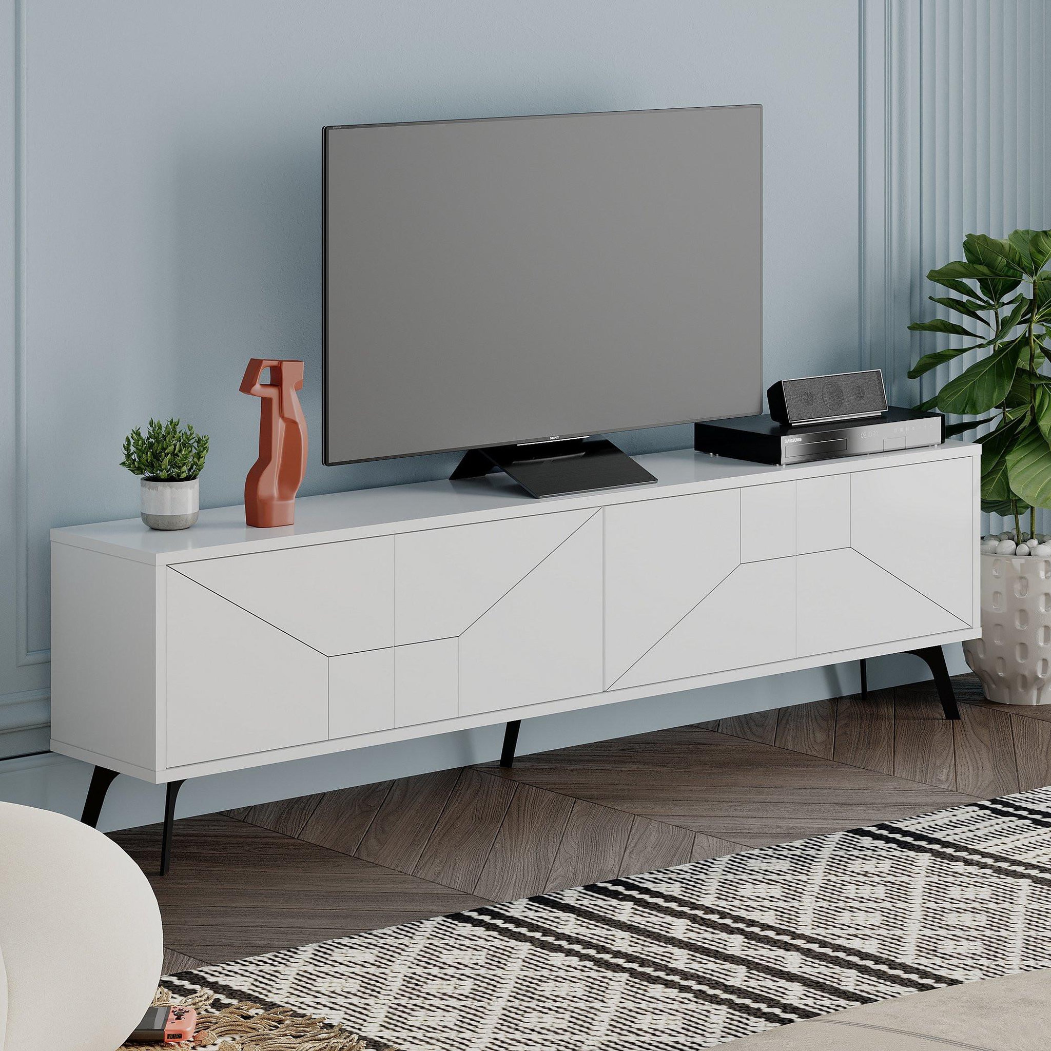Voir la diapositive 3 : Habitat et Jardin Meuble tv en bois  dune  - 180 x 29 x 50 cm - blanc
