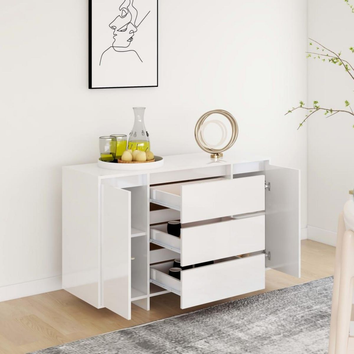 VIDAXL Buffet et 3 tiroirs Blanc brillant 120x41x75 cm Bois ingenierie