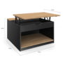 Voir la diapositive 5 : ID MARKET Table basse plateau relevable carrée ELEA avec coffre bois noir et façon hêtre