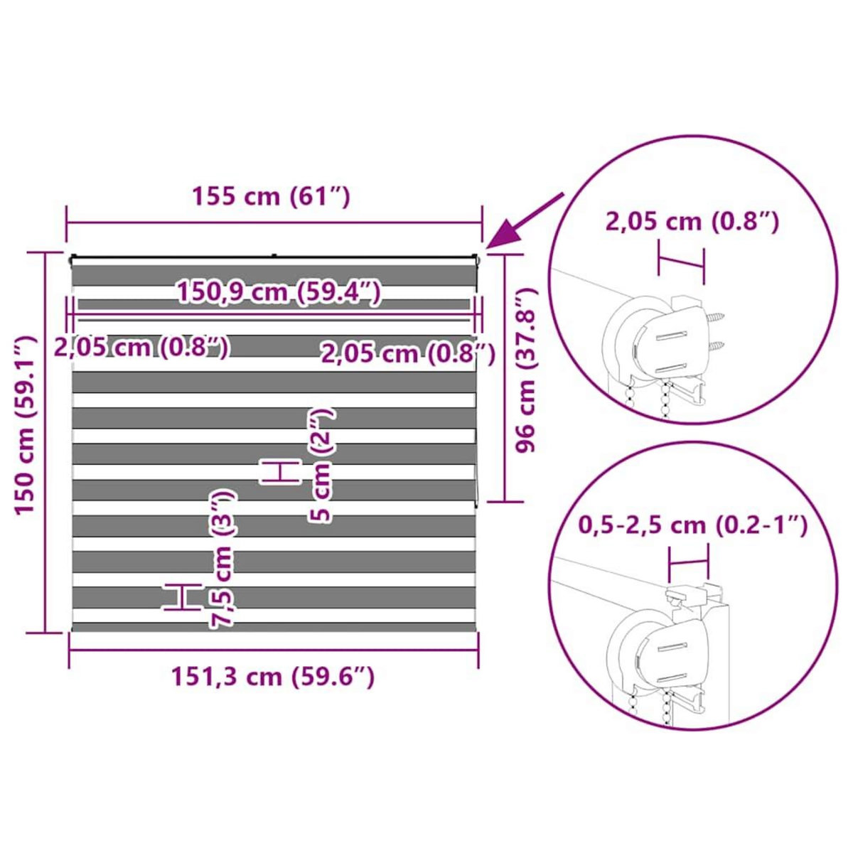 VIDAXL Store zebre gris clair largeur du tissu 150,9 cm polyester