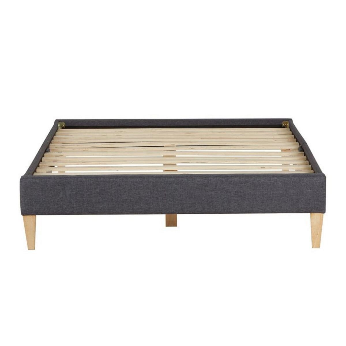 HomeStyle4U Lit capitonné 90x200 cm avec lattes en tissu gris