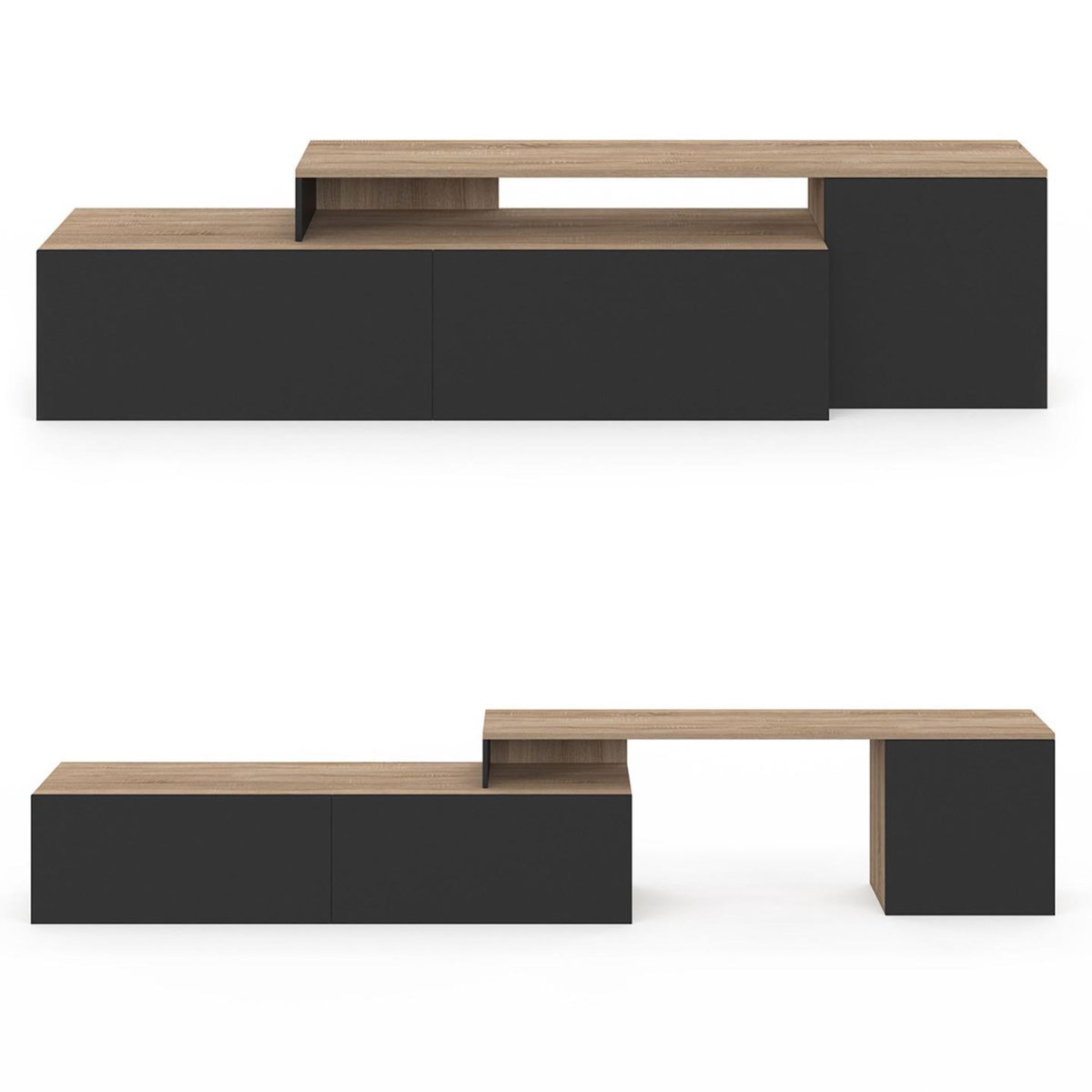 ID MARKET Meuble TV 180-240 cm modulable d'angle BASILE rotatif bois et noir