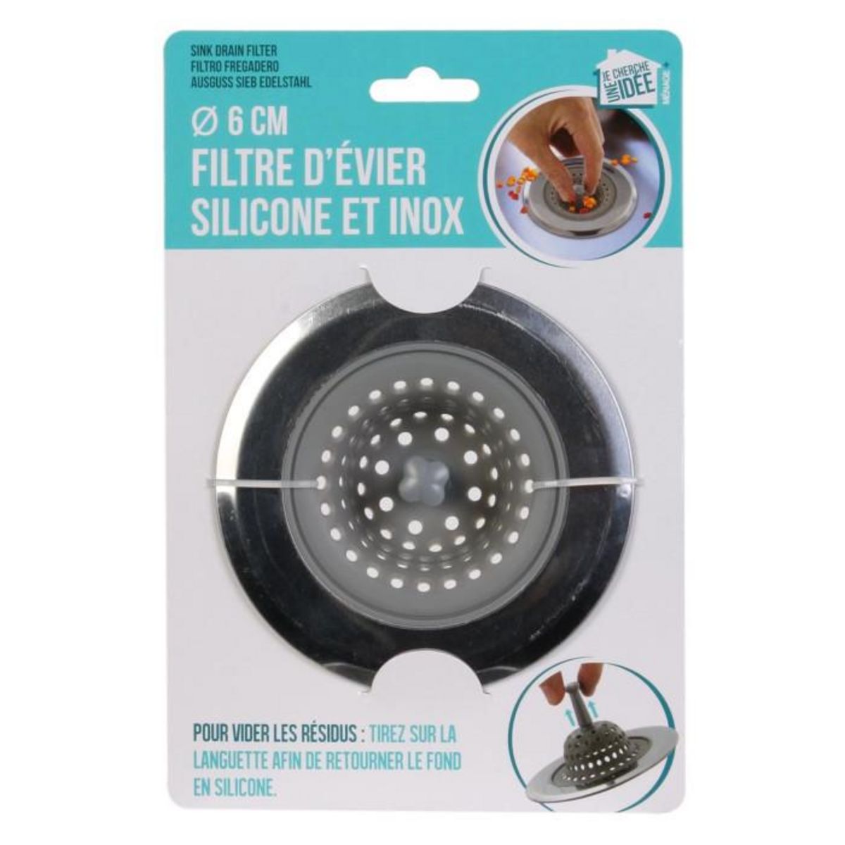 Paris Prix Filtre d'Evier Silicone & Inox  Flexible  6cm Gris