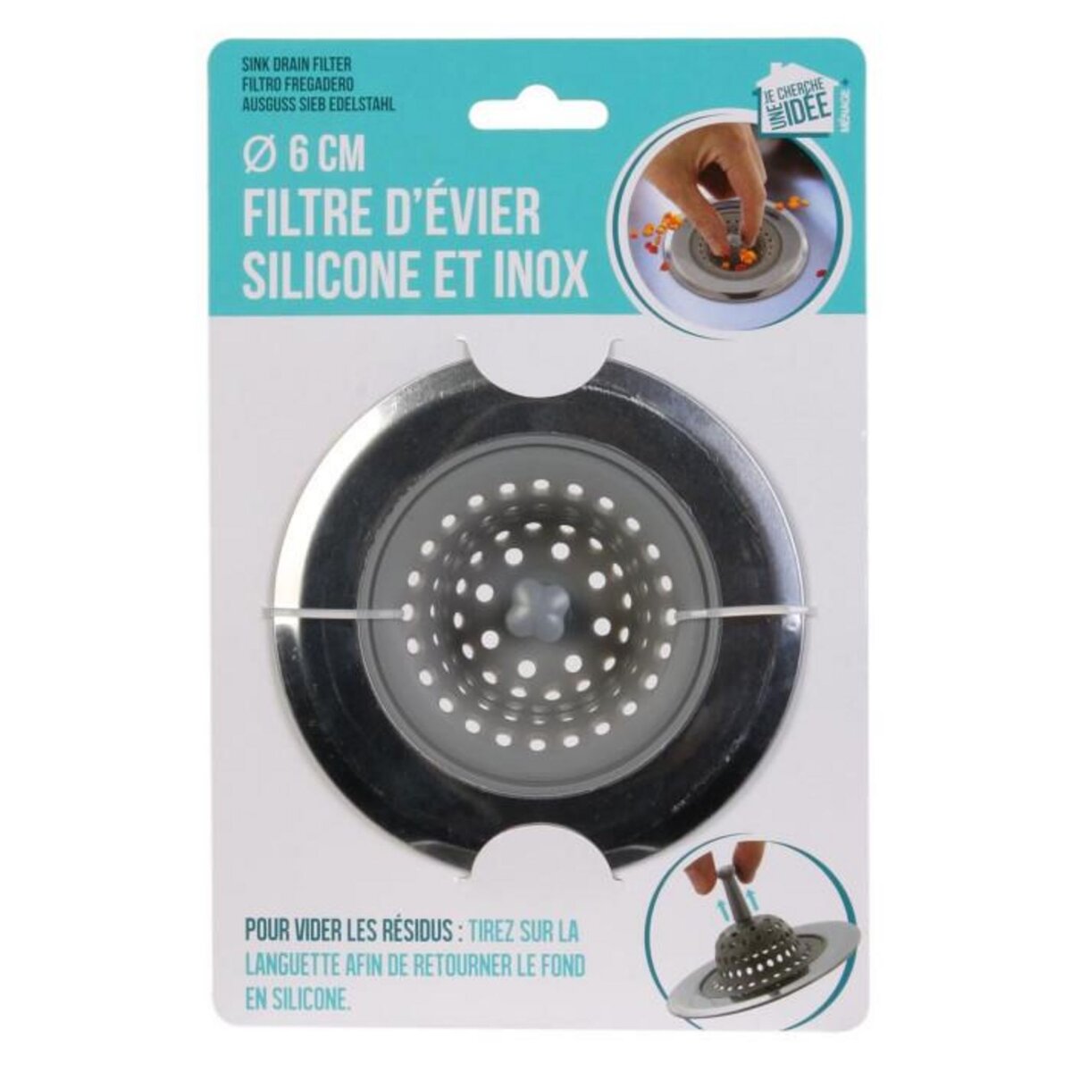 Paris Prix Filtre d'Evier Silicone & Inox  Flexible  6cm Gris