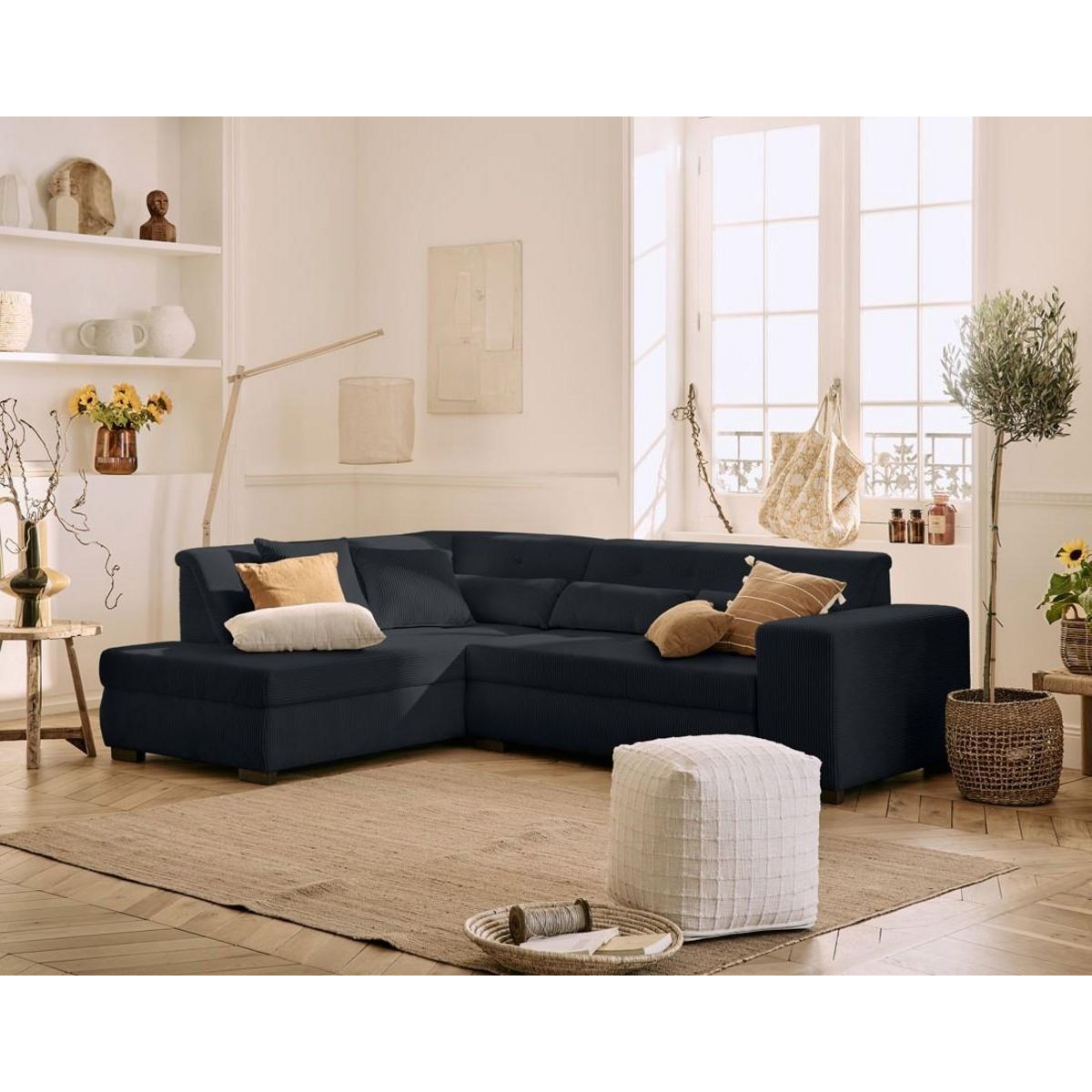 LISA DESIGN Vermont - canapé d'angle gauche - 5 places - convertible - en velours côtelé