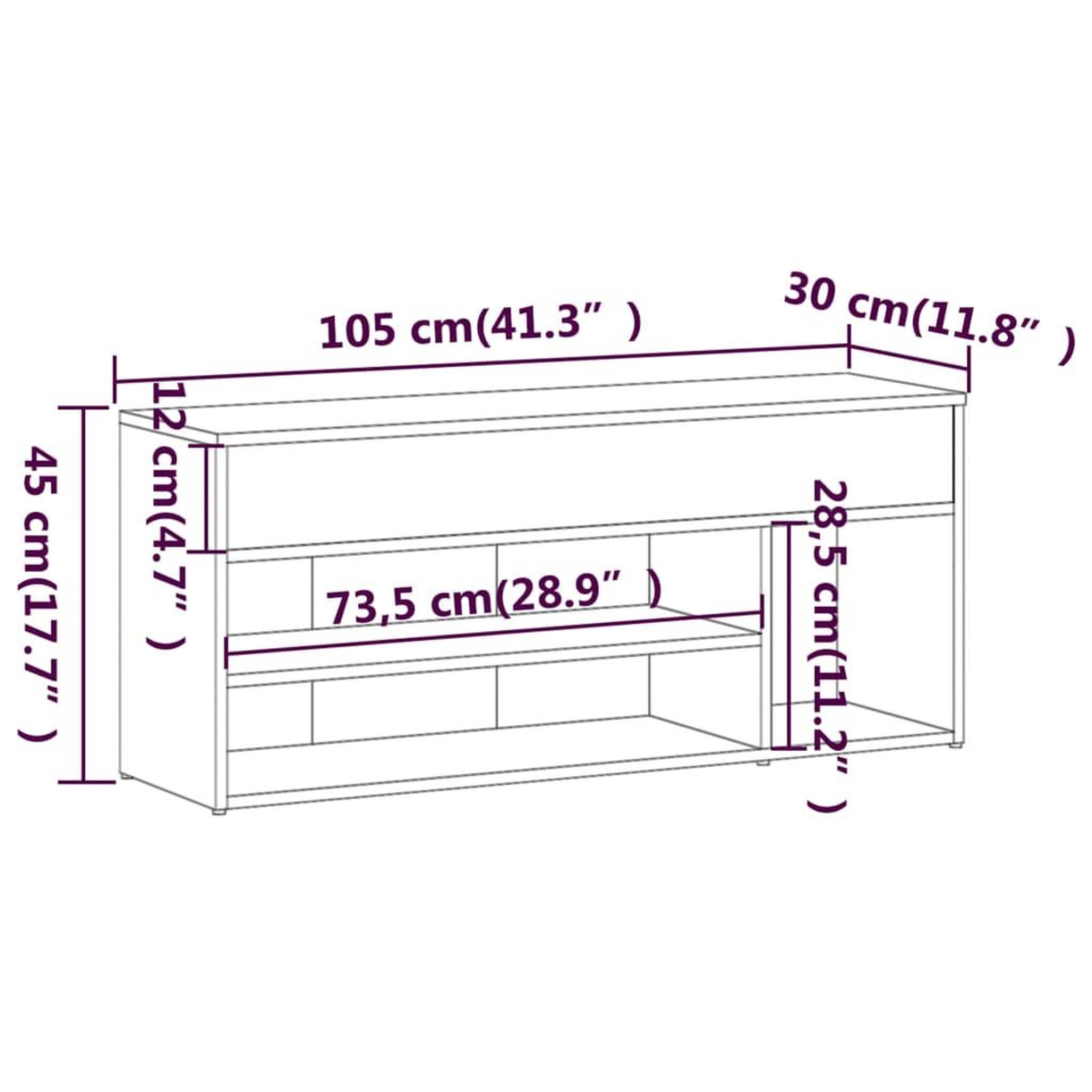 Voir la diapositive 6 : VIDAXL Banc a chaussures Sonoma gris 105x30x45 cm Bois d'ingenierie