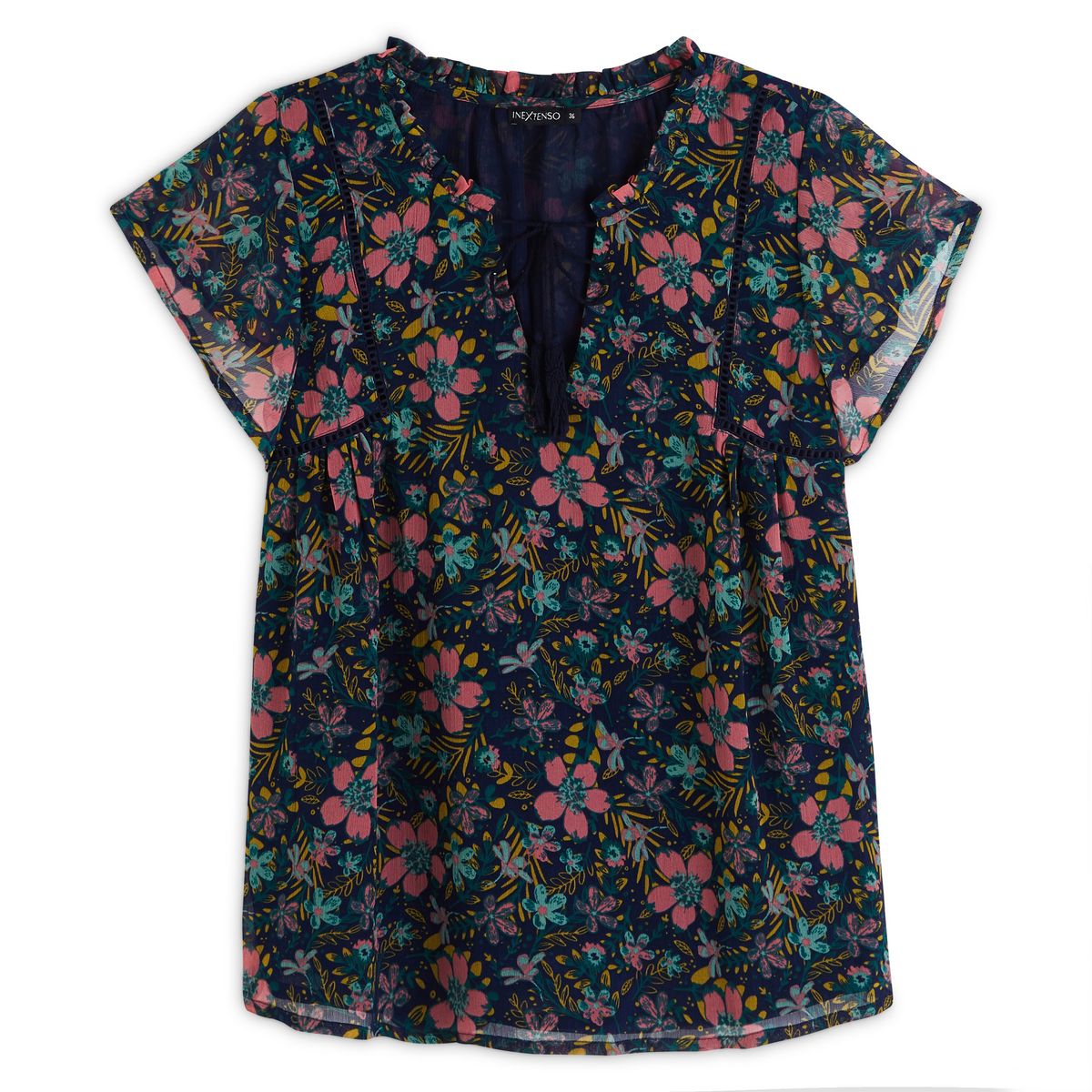 INEXTENSO Blouse manches papillons avec pompons à fleurs femme