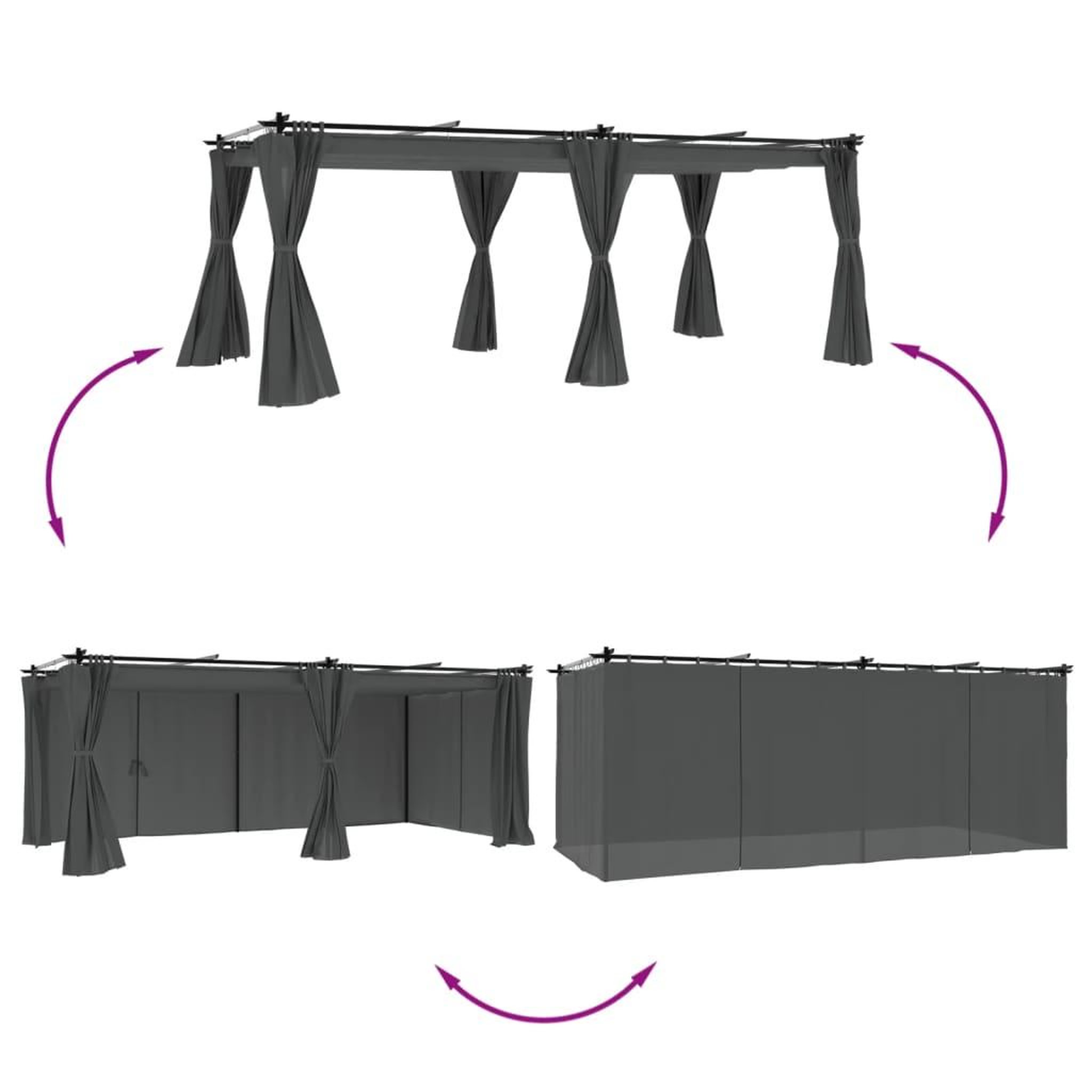 Voir la diapositive 3 : VIDAXL Tonnelle avec rideaux anthracite 6x3 m acier