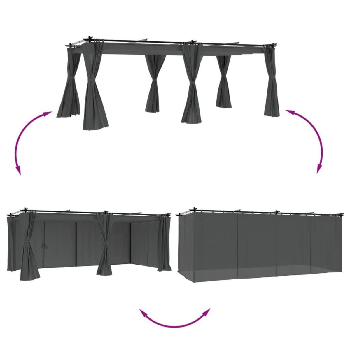 VIDAXL Tonnelle avec rideaux anthracite 6x3 m acier