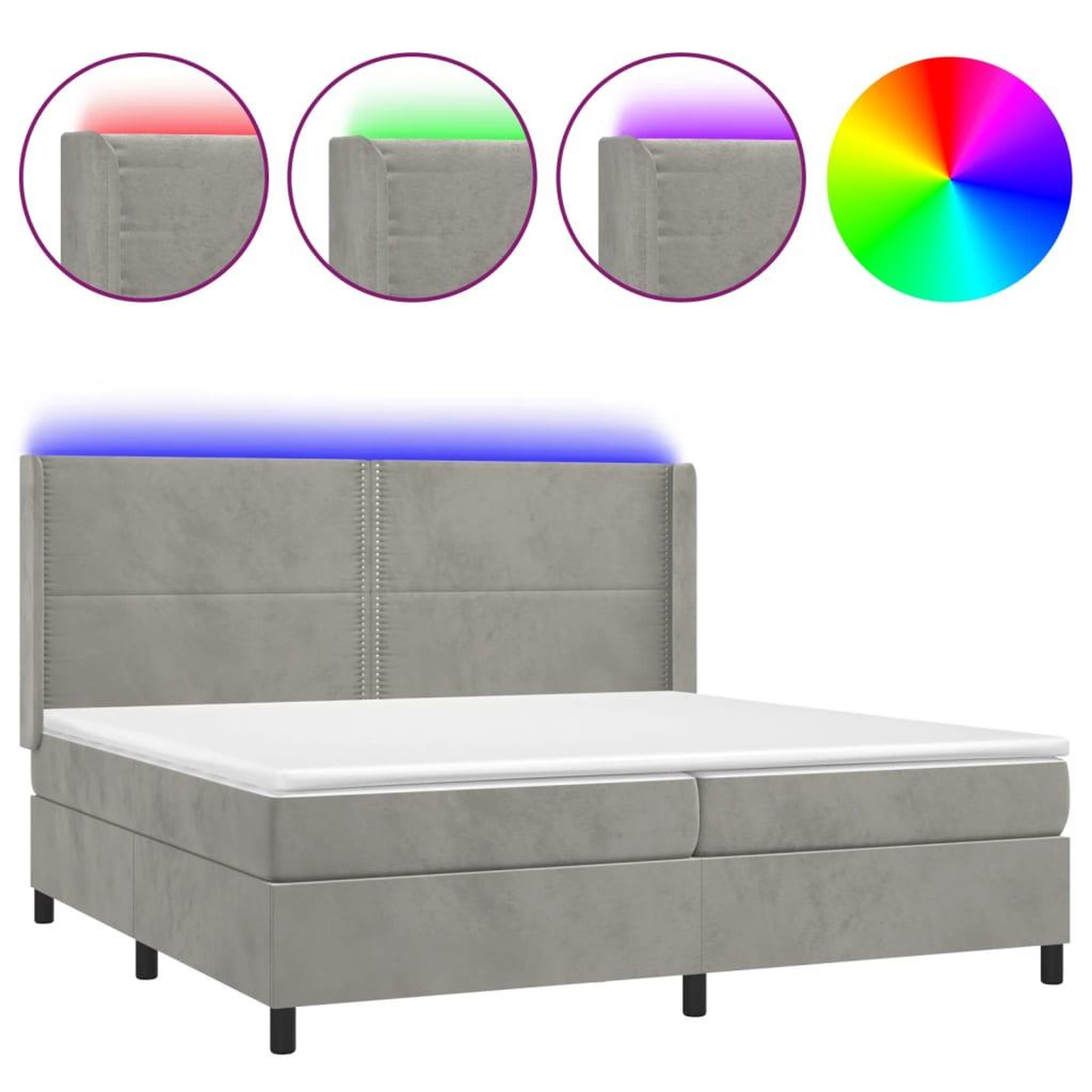 Voir la diapositive 2 : VIDAXL Sommier a lattes de lit matelas et LED Gris clair 200x200 cm