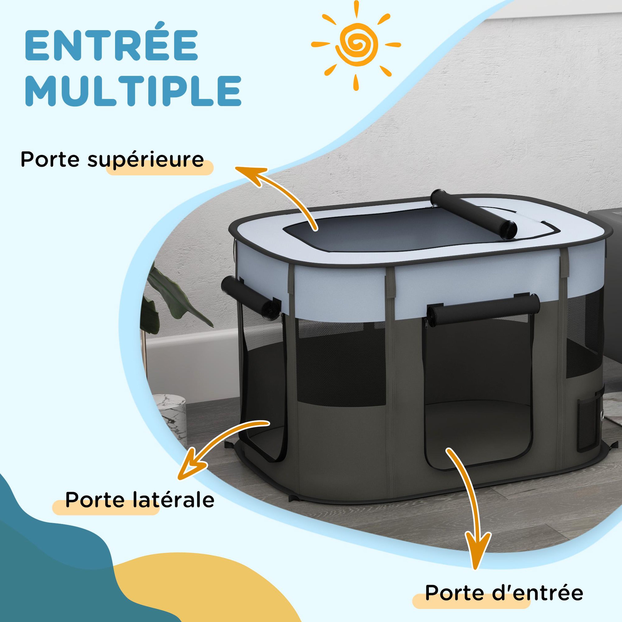 Voir la diapositive 4 : PAWHUT Parc pour chien pliable dim. 94l x 74l x 60h cm tissu oxford gris noir