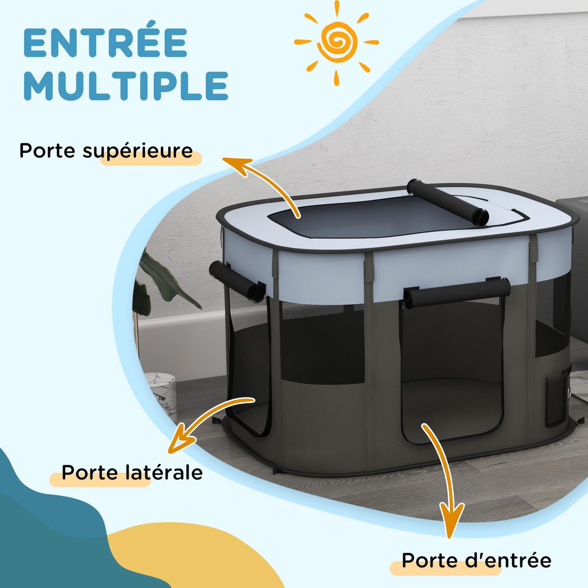 PAWHUT Parc pour chien pliable dim. 94L x 74l x 60H cm tissu Oxford gris noir