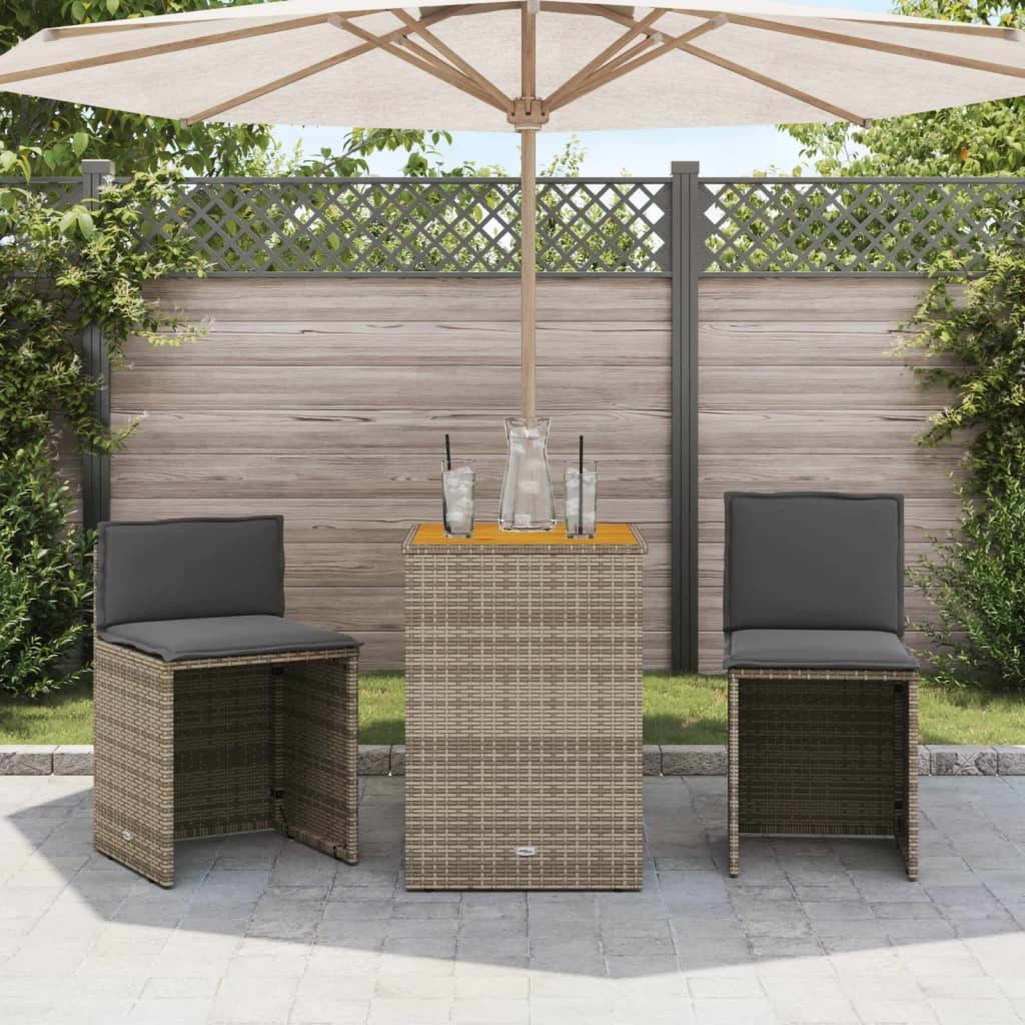 Voir la diapositive 3 : VIDAXL Ensemble de bistro 3 pcs avec coussins gris resine tressee