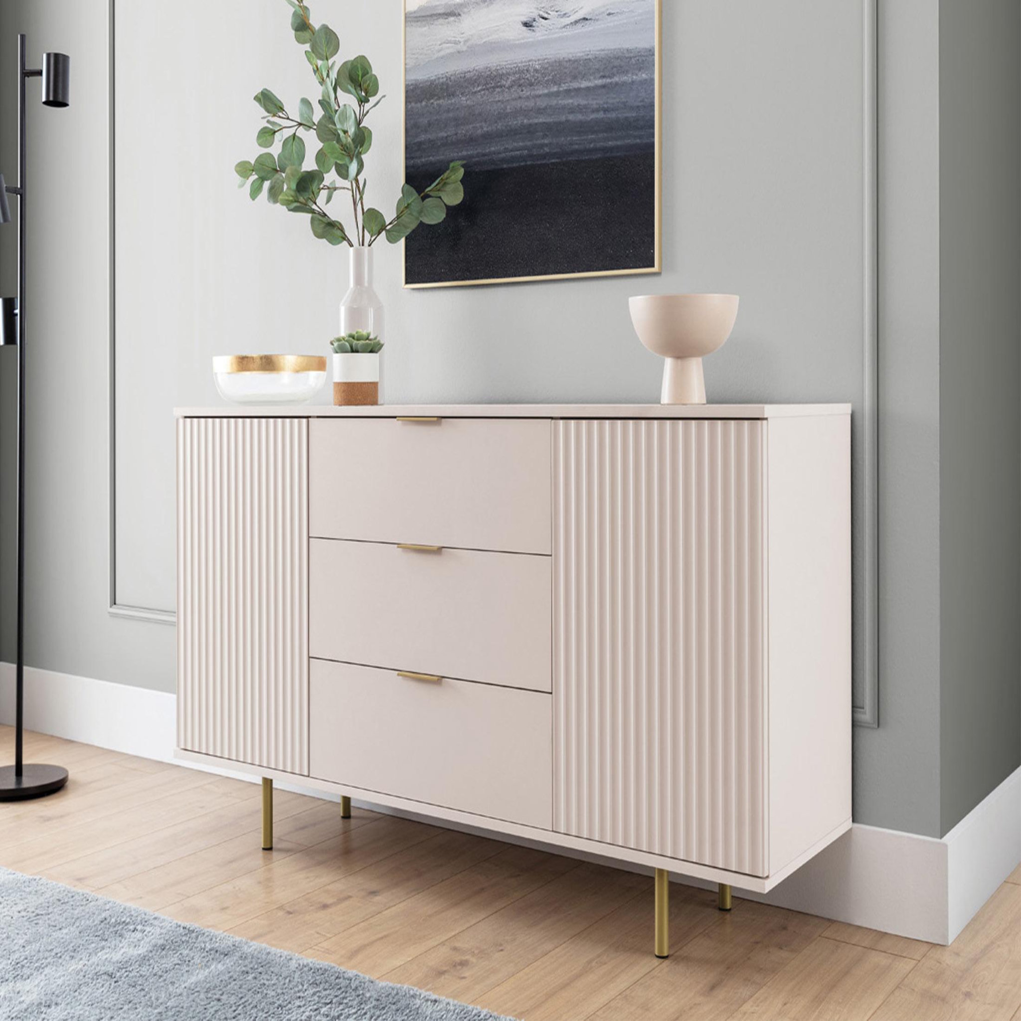 BEST MOBILIER Monica - buffet - beige - 3 tiroirs et 2 portes - 150 cm. Coloris disponibles : Beige