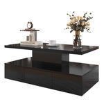 MERAX Table Basse Avec 1 Tiroir Et LED Noir