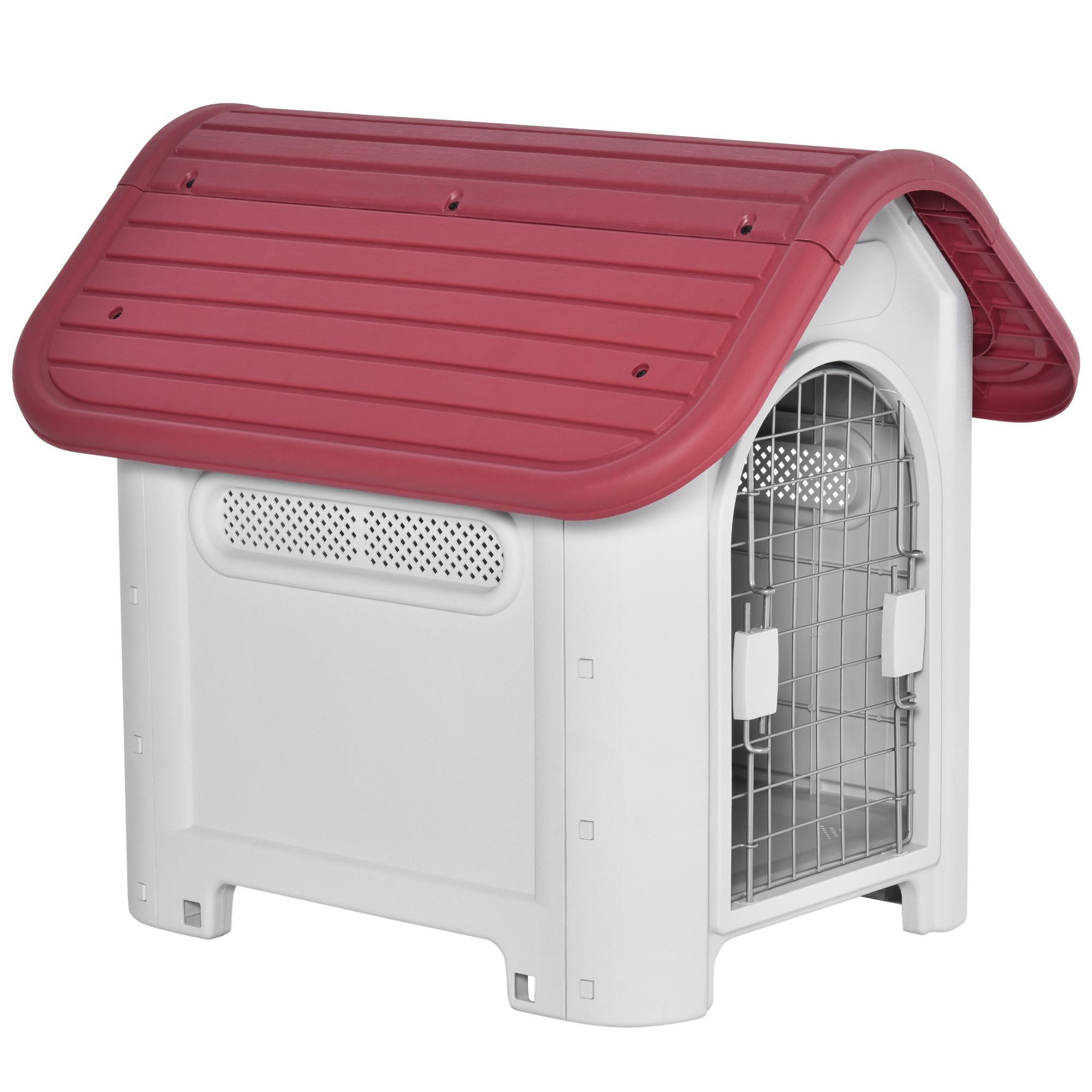 Voir la diapositive 1 : PAWHUT Niche pour chien plastique porte métal verrouillable aérations lucarne - 59 x 75 x 66 cm - gris clair rouge
