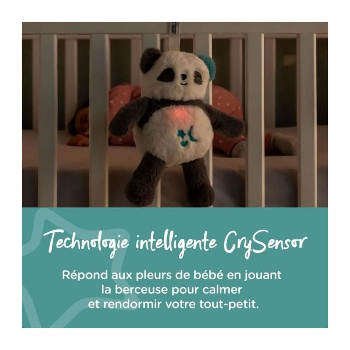 TOMMEE TIPPEE TOMME TIPPEE, Peluche veilleuse de luxe avec CrySensor, 6 sons apaisants, USB, lavable en machine, Pippo le Panda