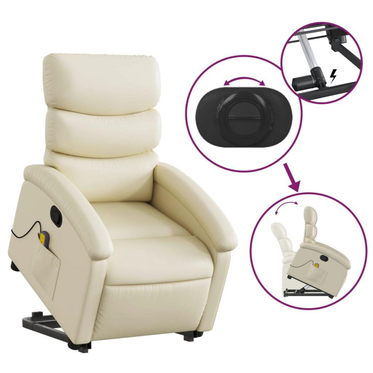 VIDAXL Fauteuil inclinable de massage Creme Similicuir