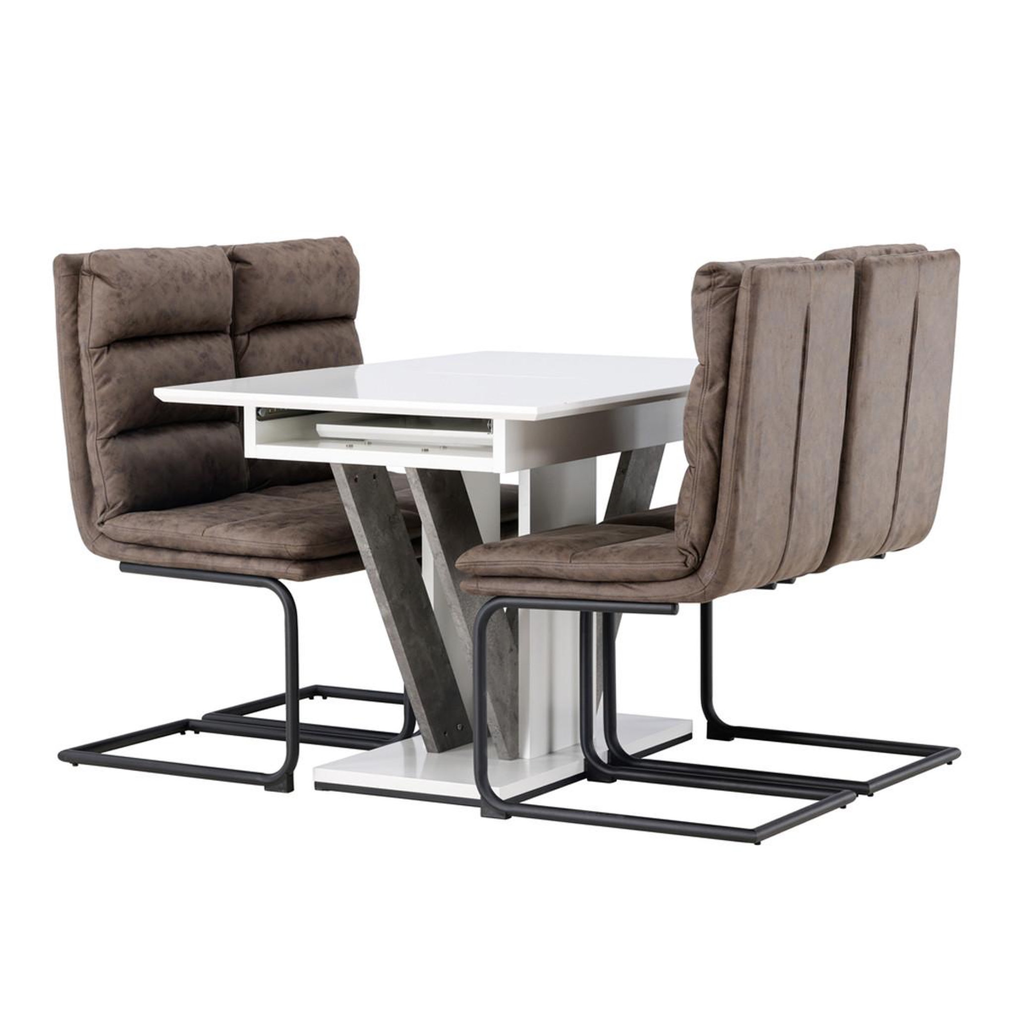Paris Prix Ensemble table à manger extensible & 4 chaises  disa & zizo  160cm blanc & marron