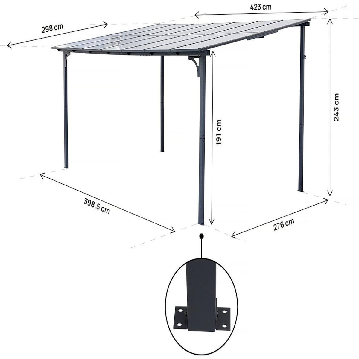 Habitat et Jardin Pergola tonnelle adossée  Marvin  - 4 x 3 m - 423 x 298 x 243 cm - Gris foncé